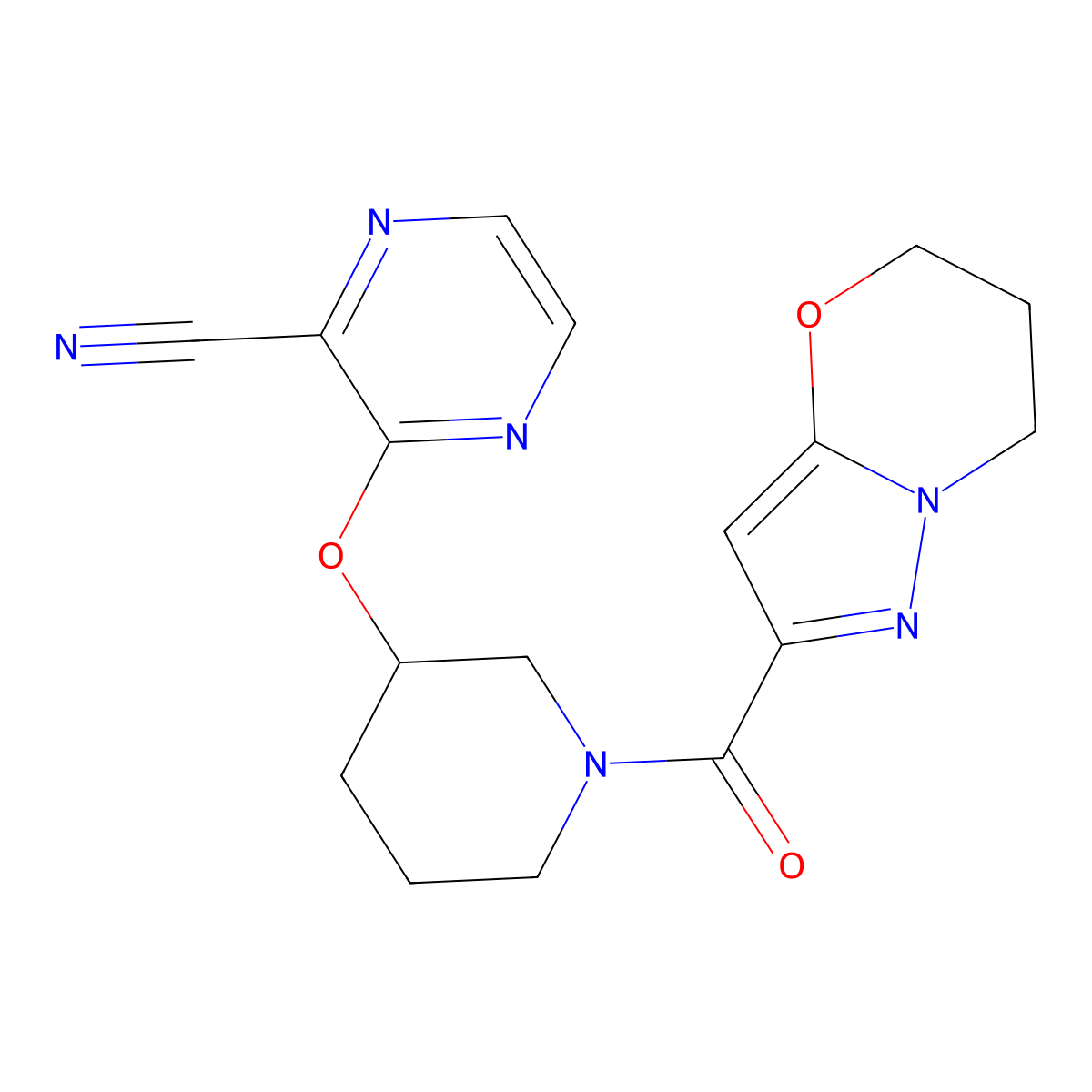 3-((1-(6,7-dihydro-5H-pyrazolo[5,1-b][1,3]oxazine-2-carbonyl)piperidin-3-yl)oxy)pyrazine-2-carbonitrile molecular structure, CAS 2034479-40-6