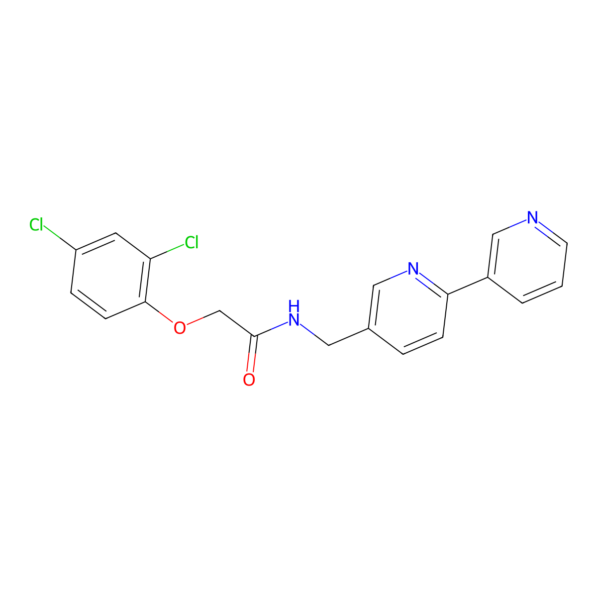 N-({[2,3'-bipyridine]-5-yl}methyl)-2-(2,4-dichlorophenoxy)acetamide molecular structure, CAS 2034479-41-7