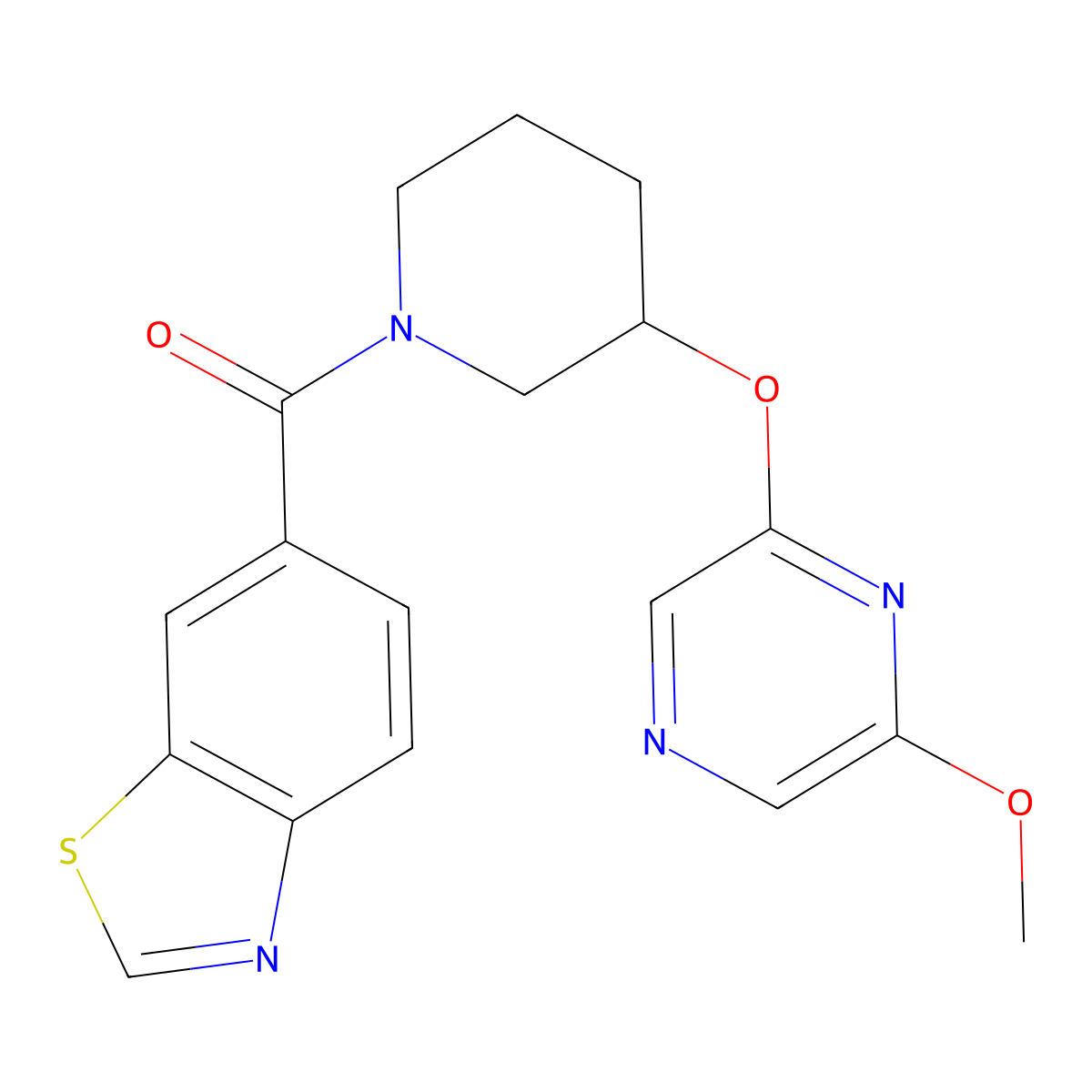 Benzo[d]thiazol-6-yl(3-((6-methoxypyrazin-2-yl)oxy)piperidin-1-yl)methanone molecular structure, CAS 2034479-43-9