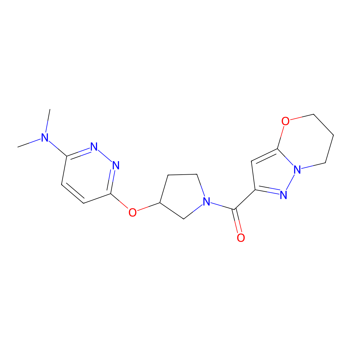 (6,7-dihydro-5H-pyrazolo[5,1-b][1,3]oxazin-2-yl)(3-((6-(dimethylamino)pyridazin-3-yl)oxy)pyrrolidin-1-yl)methanone molecular structure, CAS 2034479-45-1