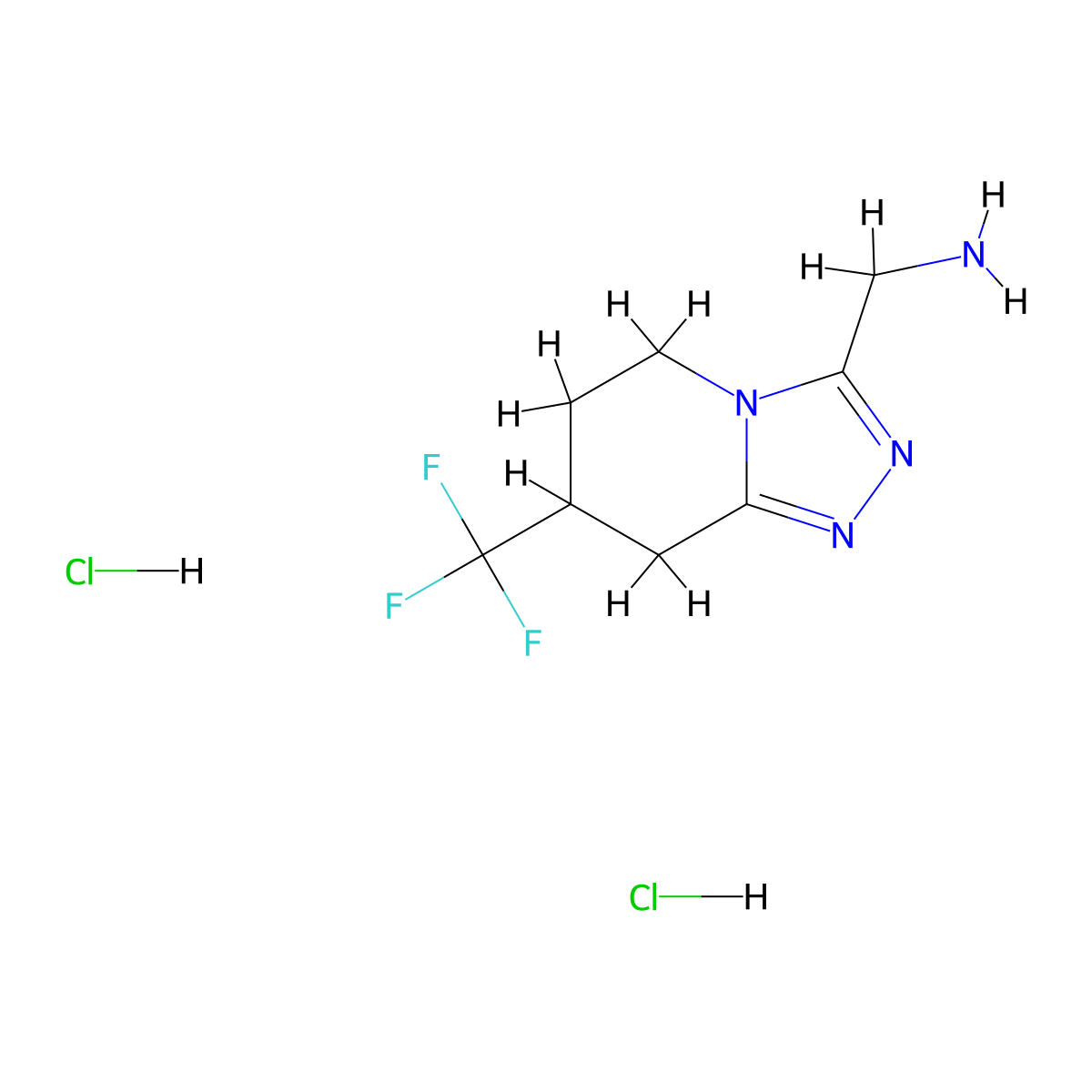 1-(7-(trifluoromethyl)-5H,6H,7H,8H-(1,2,4)triazolo(4,3-a)pyridin-3-yl)methanamine dihydrochloride molecular structure, CAS 2034479-49-5