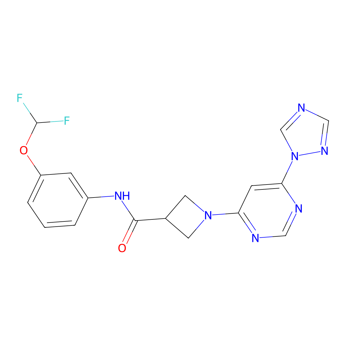 1-(6-(1H-1,2,4-triazol-1-yl)pyrimidin-4-yl)-N-(3-(difluoromethoxy)phenyl)azetidine-3-carboxamide molecular structure, CAS 2034479-53-1
