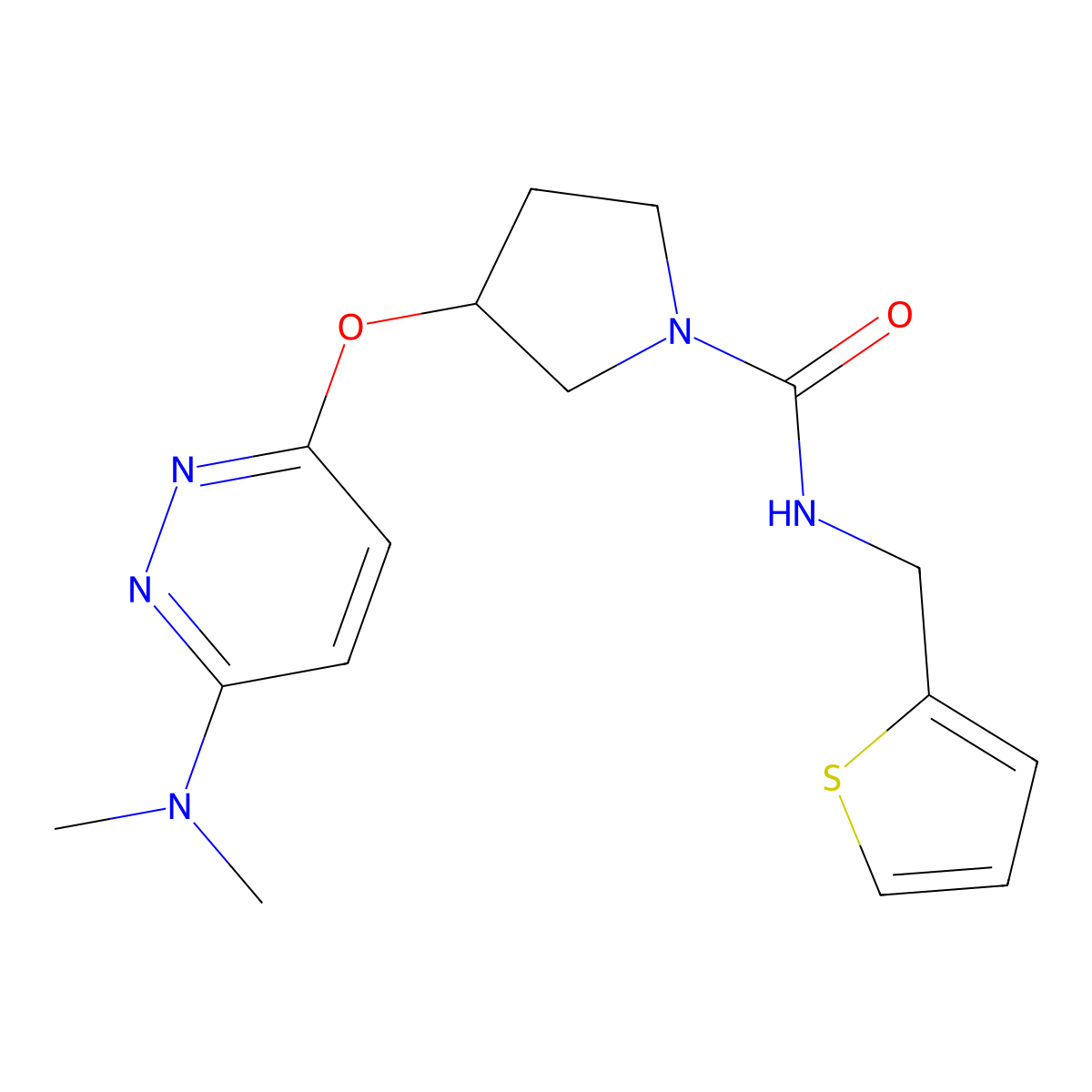 3-((6-(dimethylamino)pyridazin-3-yl)oxy)-N-(thiophen-2-ylmethyl)pyrrolidine-1-carboxamide molecular structure, CAS 2034479-54-2