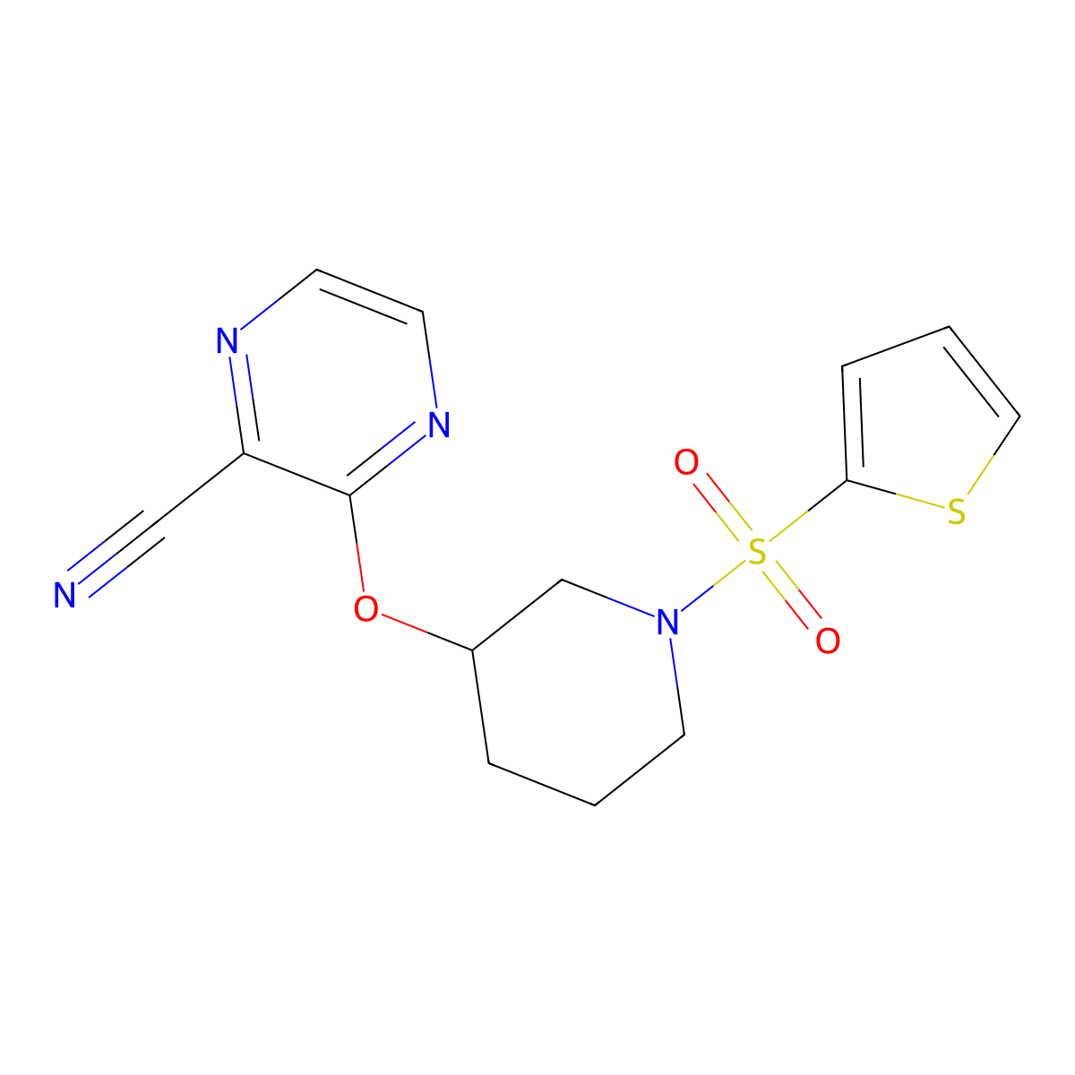 3-((1-(Thiophen-2-ylsulfonyl)piperidin-3-yl)oxy)pyrazine-2-carbonitrile molecular structure, CAS 2034479-58-6