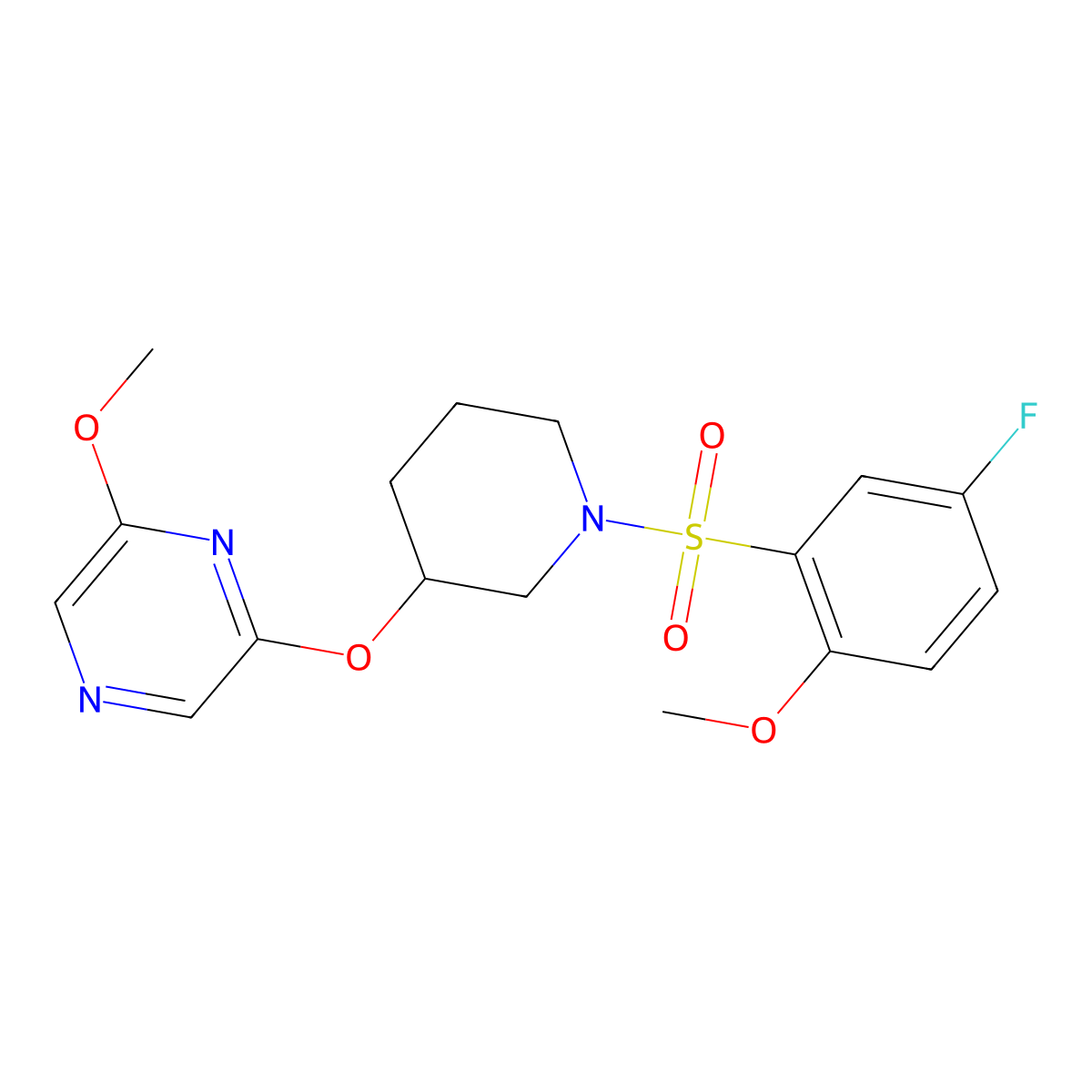 2-((1-((5-Fluoro-2-methoxyphenyl)sulfonyl)piperidin-3-yl)oxy)-6-methoxypyrazine molecular structure, CAS 2034479-59-7