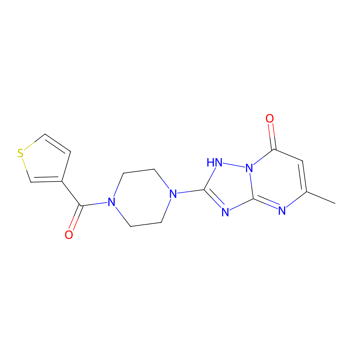 5-methyl-2-(4-(thiophene-3-carbonyl)piperazin-1-yl)-[1,2,4]triazolo[1,5-a]pyrimidin-7(4H)-one molecular structure, CAS 2034479-60-0