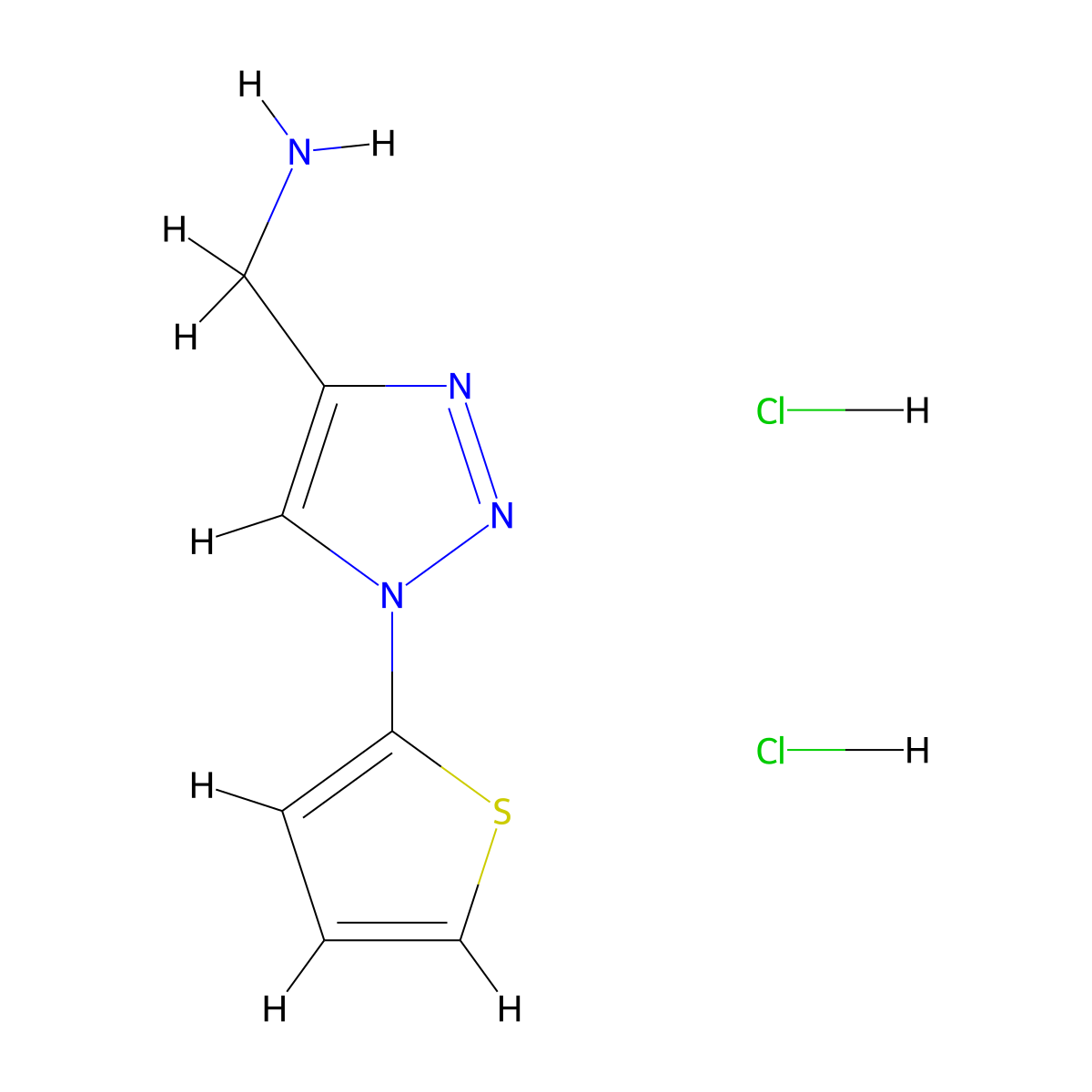 (1-(thiophen-2-yl)-1H-1,2,3-triazol-4-yl)methanamine dihydrochloride molecular structure, CAS 2034479-66-6