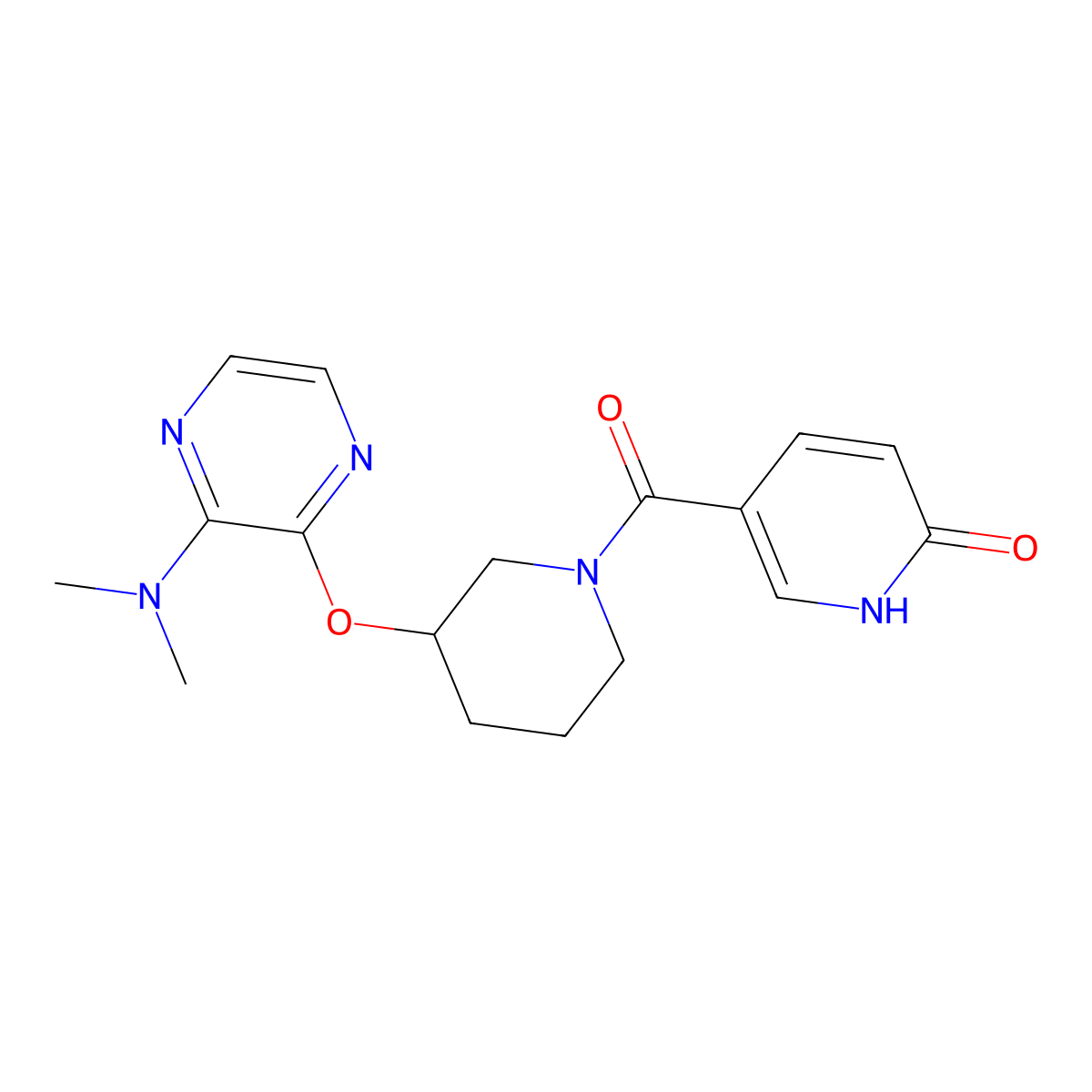 5-(3-((3-(dimethylamino)pyrazin-2-yl)oxy)piperidine-1-carbonyl)pyridin-2(1H)-one molecular structure, CAS 2034479-69-9