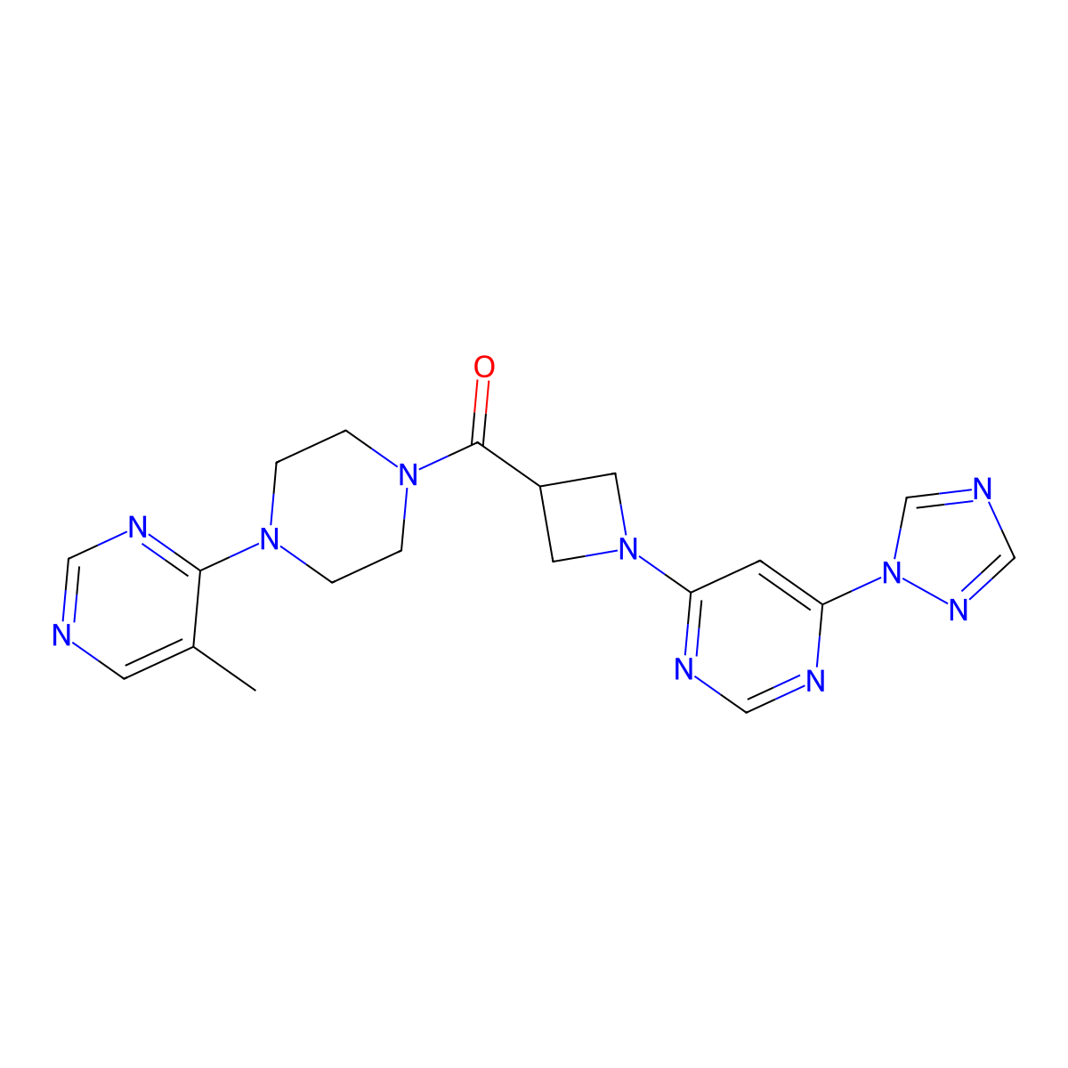 (1-(6-(1H-1,2,4-triazol-1-yl)pyrimidin-4-yl)azetidin-3-yl)(4-(5-methylpyrimidin-4-yl)piperazin-1-yl)methanone molecular structure, CAS 2034479-73-5