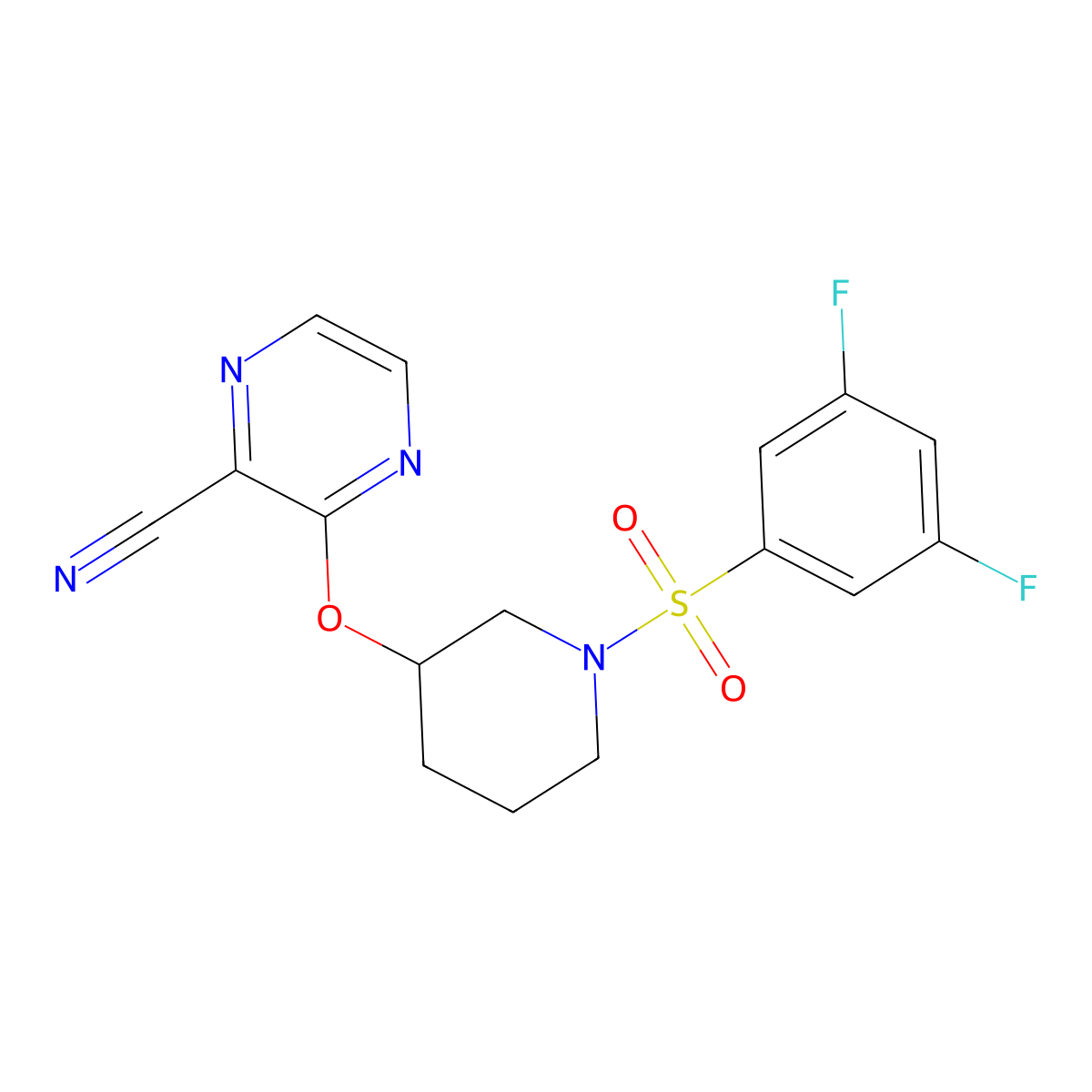 3-((1-((3,5-Difluorophenyl)sulfonyl)piperidin-3-yl)oxy)pyrazine-2-carbonitrile molecular structure, CAS 2034479-74-6