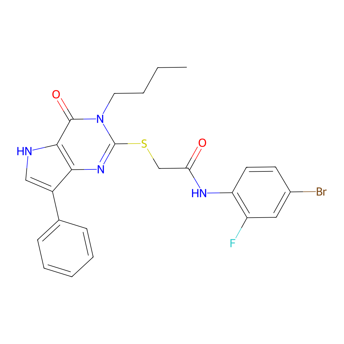 N-(4-bromo-2-fluorophenyl)-2-((3-butyl-4-oxo-7-phenyl-4,5-dihydro-3H-pyrrolo[3,2-d]pyrimidin-2-yl)thio)acetamide molecular structure, CAS 2034479-78-0