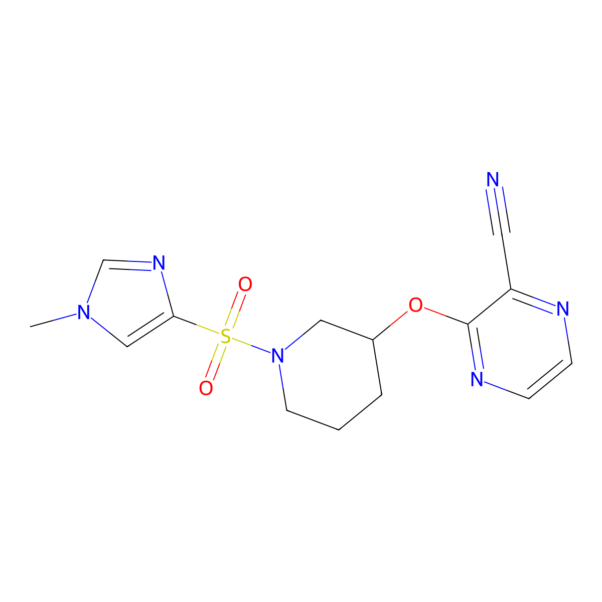 3-({1-[(1-methyl-1H-imidazol-4-yl)sulfonyl]piperidin-3-yl}oxy)pyrazine-2-carbonitrile molecular structure, CAS 2034479-82-6