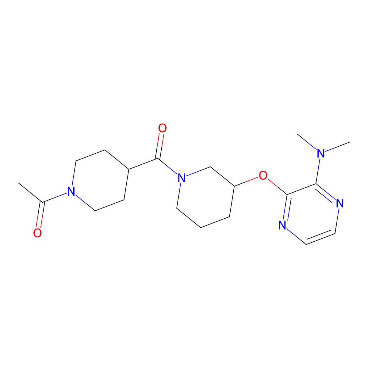 1-(4-(3-((3-(Dimethylamino)pyrazin-2-yl)oxy)piperidine-1-carbonyl)piperidin-1-yl)ethanone molecular structure, CAS 2034479-86-0