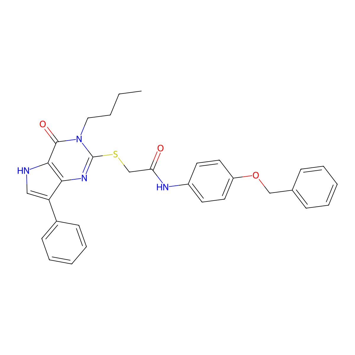 N-(4-(benzyloxy)phenyl)-2-((3-butyl-4-oxo-7-phenyl-4,5-dihydro-3H-pyrrolo[3,2-d]pyrimidin-2-yl)thio)acetamide molecular structure, CAS 2034479-89-3