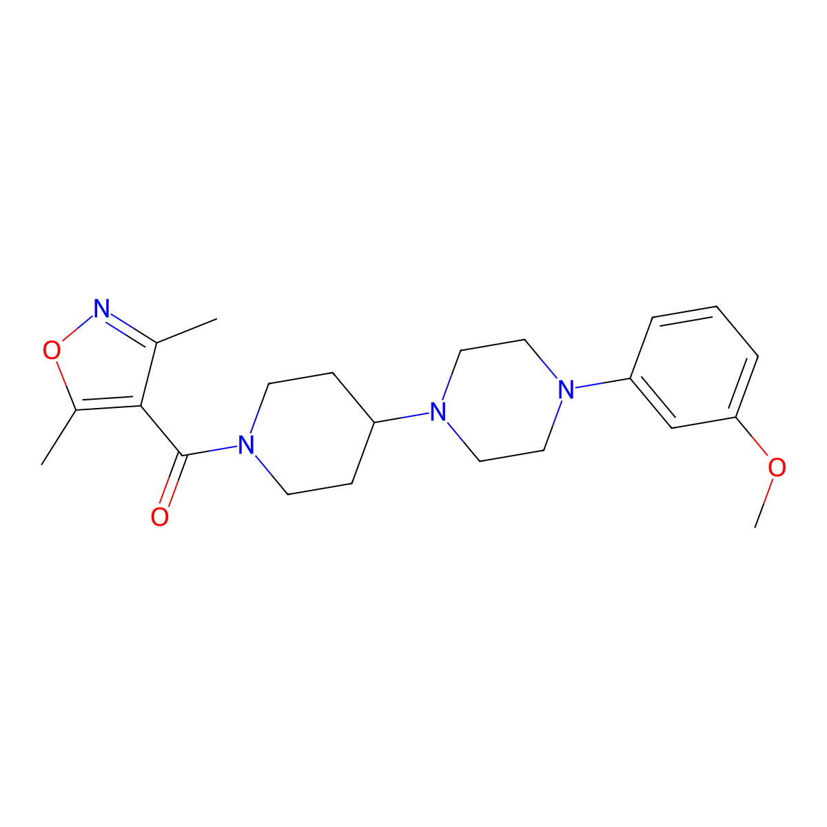 (3,5-Dimethylisoxazol-4-yl)(4-(4-(3-methoxyphenyl)piperazin-1-yl)piperidin-1-yl)methanone molecular structure, CAS 2034479-97-3