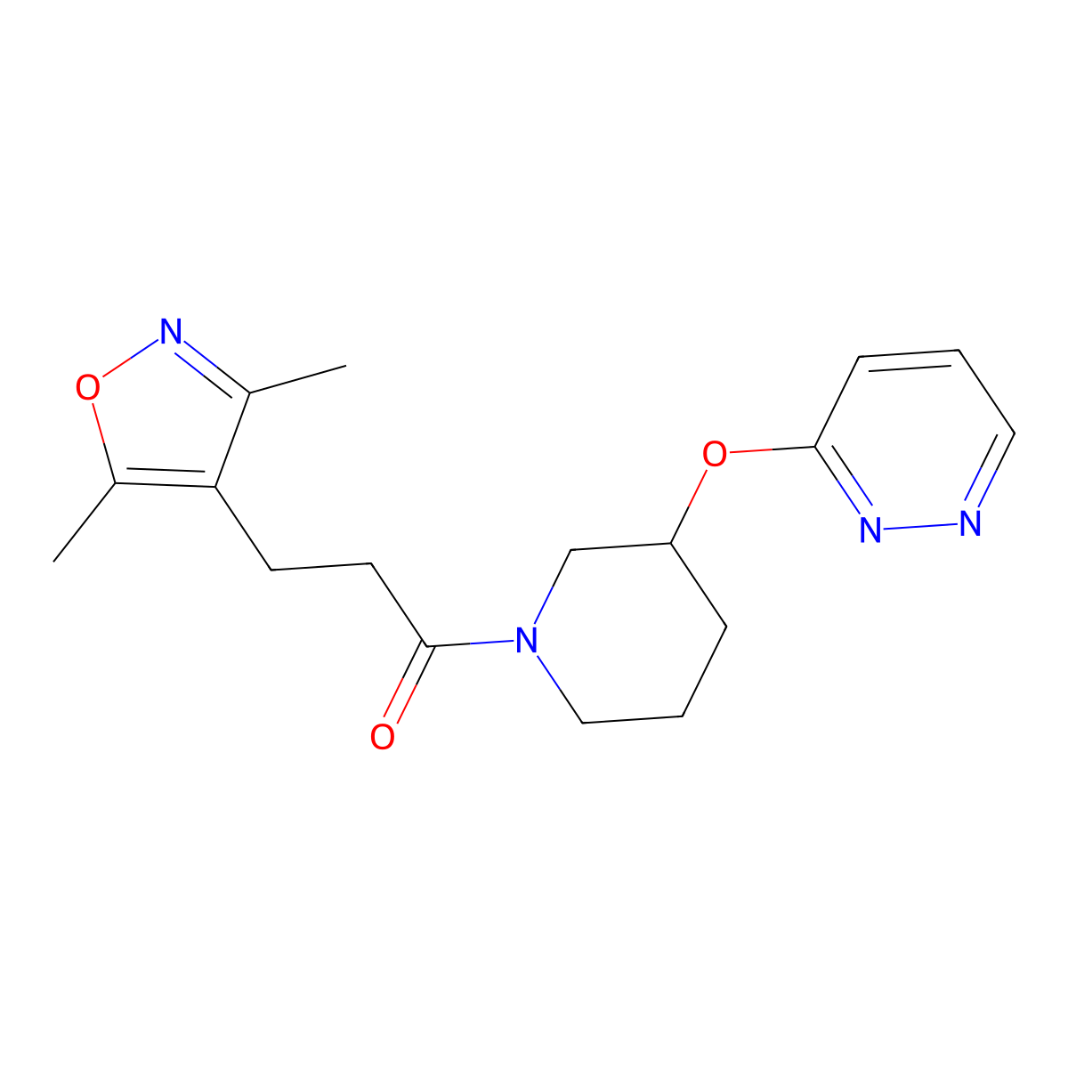 3-(3,5-Dimethylisoxazol-4-yl)-1-(3-(pyridazin-3-yloxy)piperidin-1-yl)propan-1-one molecular structure, CAS 2034480-01-6