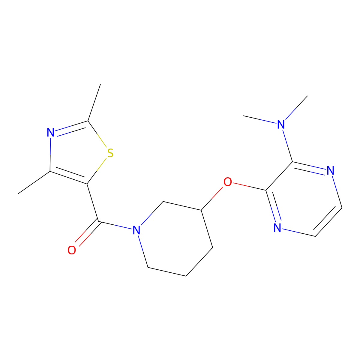 (3-((3-(Dimethylamino)pyrazin-2-yl)oxy)piperidin-1-yl)(2,4-dimethylthiazol-5-yl)methanone molecular structure, CAS 2034480-02-7