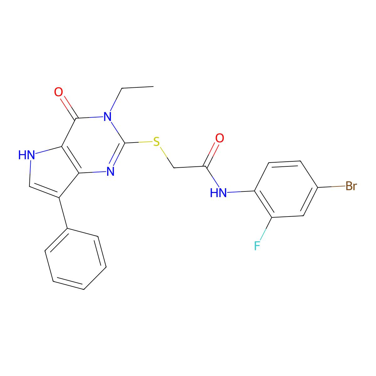 N-(4-bromo-2-fluorophenyl)-2-((3-ethyl-4-oxo-7-phenyl-4,5-dihydro-3H-pyrrolo[3,2-d]pyrimidin-2-yl)thio)acetamide molecular structure, CAS 2034480-03-8