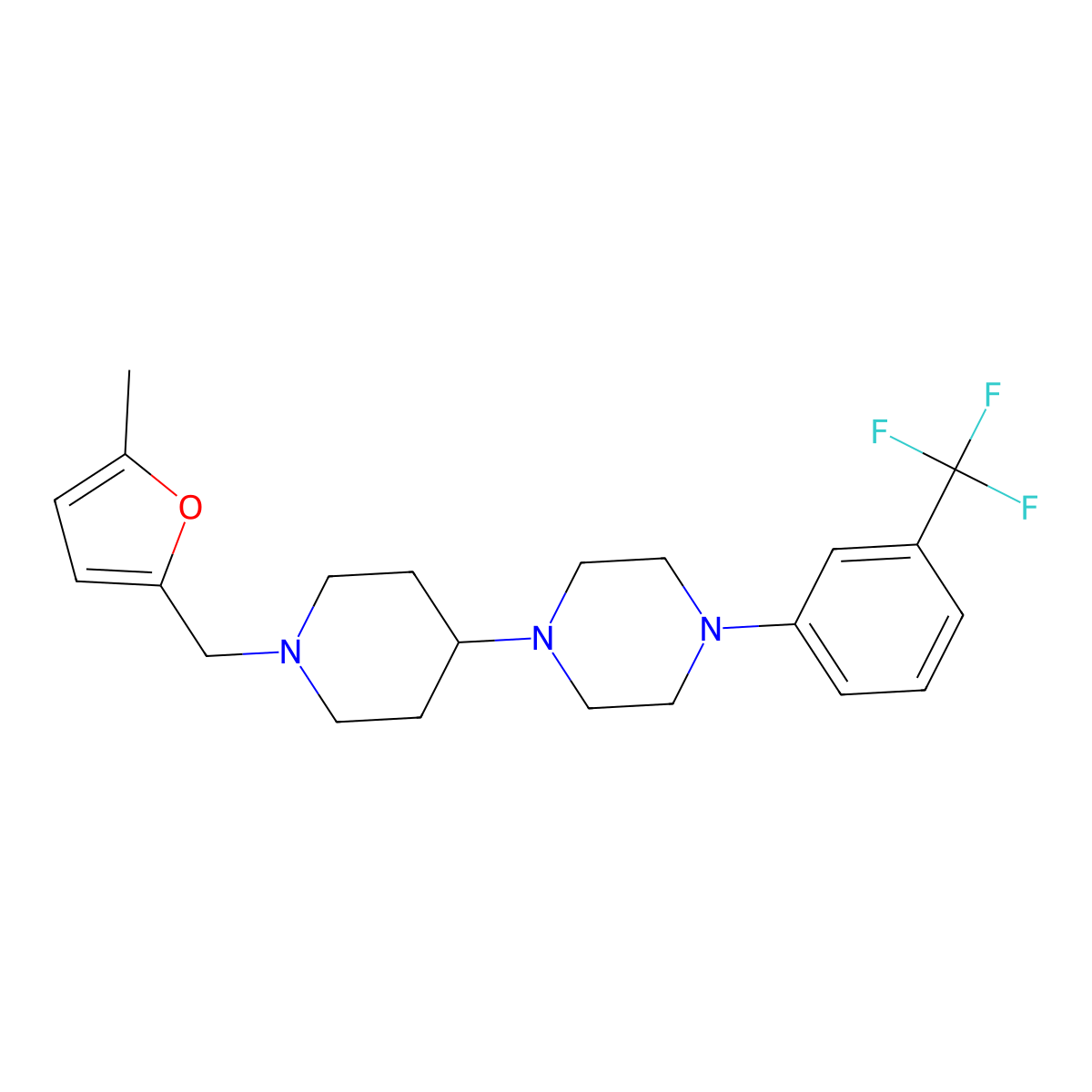 1-(1-((5-Methylfuran-2-yl)methyl)piperidin-4-yl)-4-(3-(trifluoromethyl)phenyl)piperazine molecular structure, CAS 2034480-05-0