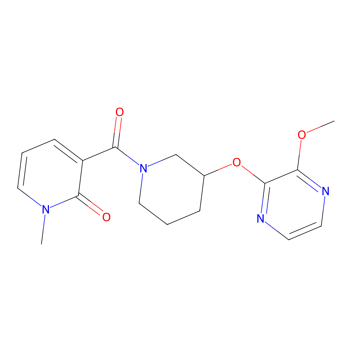 3-(3-((3-methoxypyrazin-2-yl)oxy)piperidine-1-carbonyl)-1-methylpyridin-2(1H)-one molecular structure, CAS 2034480-07-2