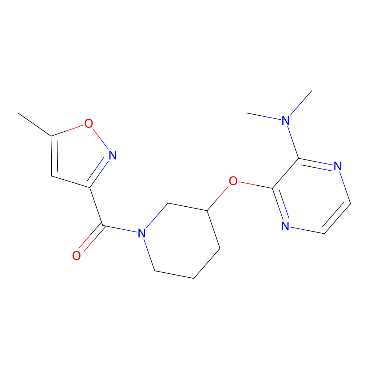 (3-((3-(Dimethylamino)pyrazin-2-yl)oxy)piperidin-1-yl)(5-methylisoxazol-3-yl)methanone molecular structure, CAS 2034480-13-0
