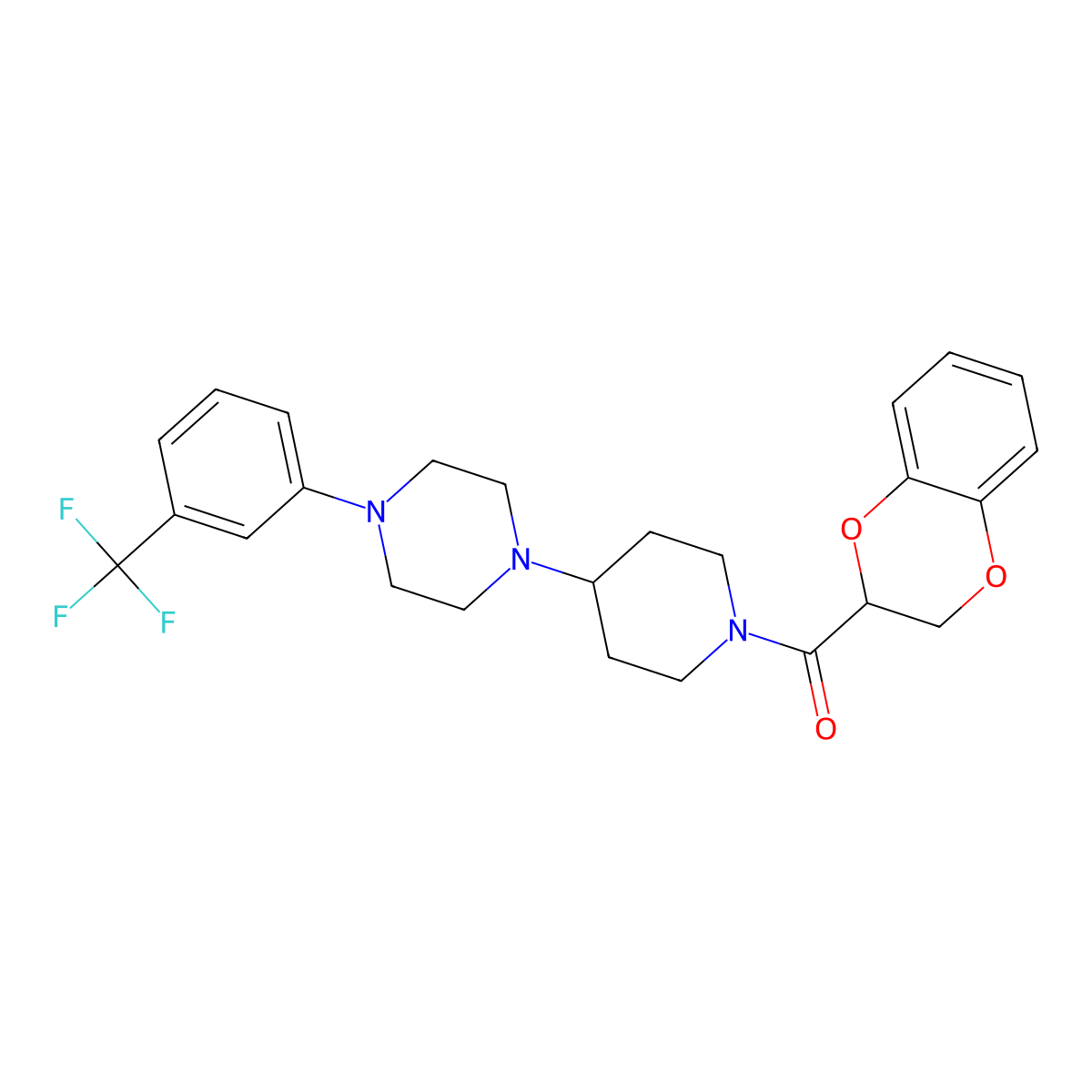 (2,3-Dihydrobenzo[b][1,4]dioxin-2-yl)(4-(4-(3-(trifluoromethyl)phenyl)piperazin-1-yl)piperidin-1-yl)methanone molecular structure, CAS 2034480-15-2