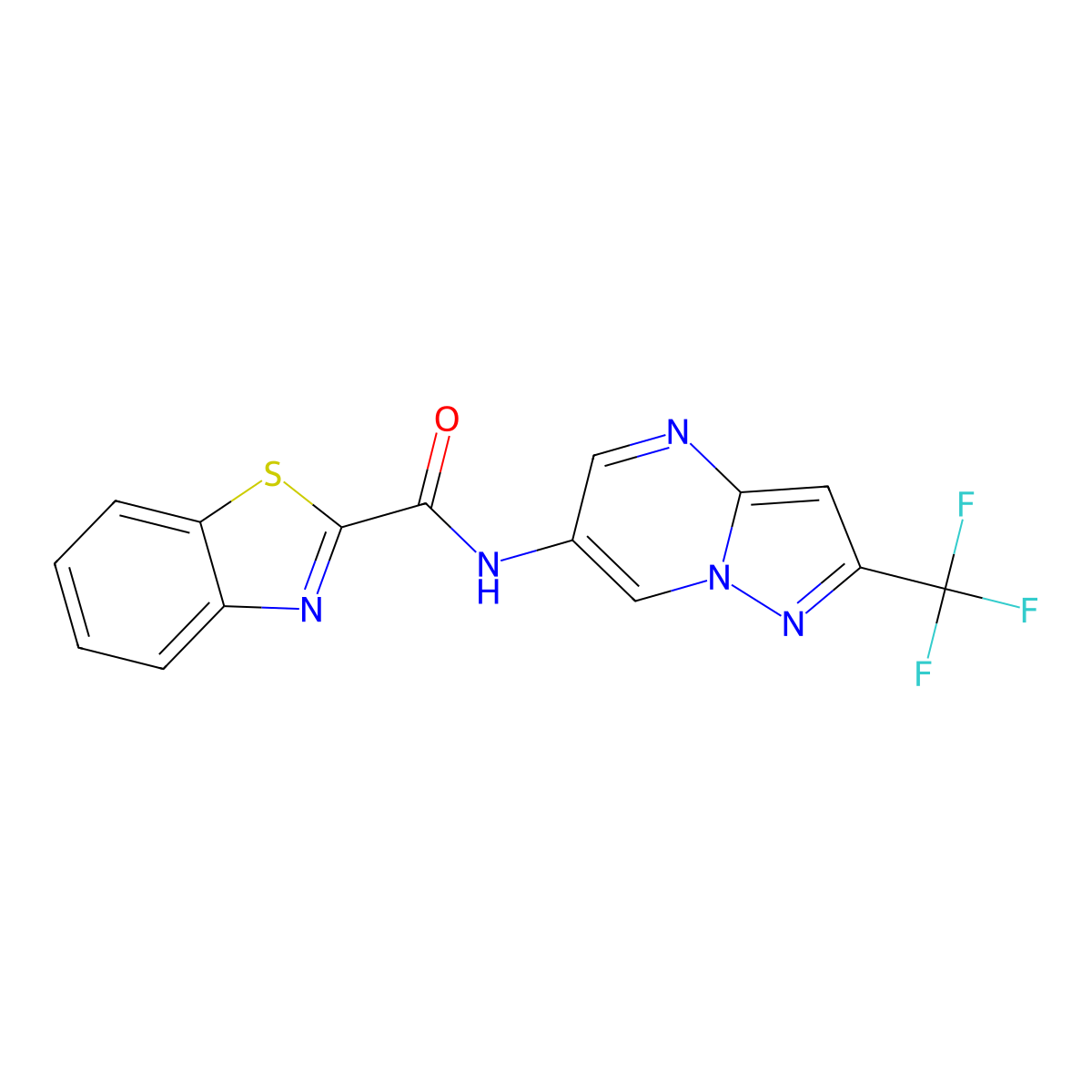 N-(2-(trifluoromethyl)pyrazolo[1,5-a]pyrimidin-6-yl)benzo[d]thiazole-2-carboxamide molecular structure, CAS 2034480-20-9