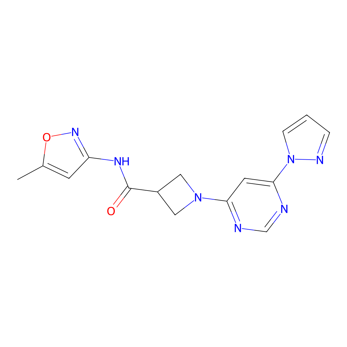 1-(6-(1H-pyrazol-1-yl)pyrimidin-4-yl)-N-(5-methylisoxazol-3-yl)azetidine-3-carboxamide molecular structure, CAS 2034480-24-3