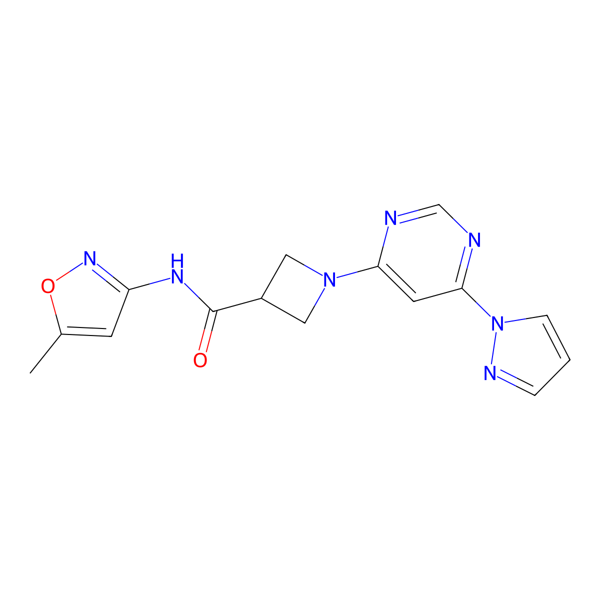 1-(6-(1H-pyrazol-1-yl)pyrimidin-4-yl)-N-(5-methylisoxazol-3-yl)azetidine-3-carboxamide molecular structure, CAS 2034480-24-3