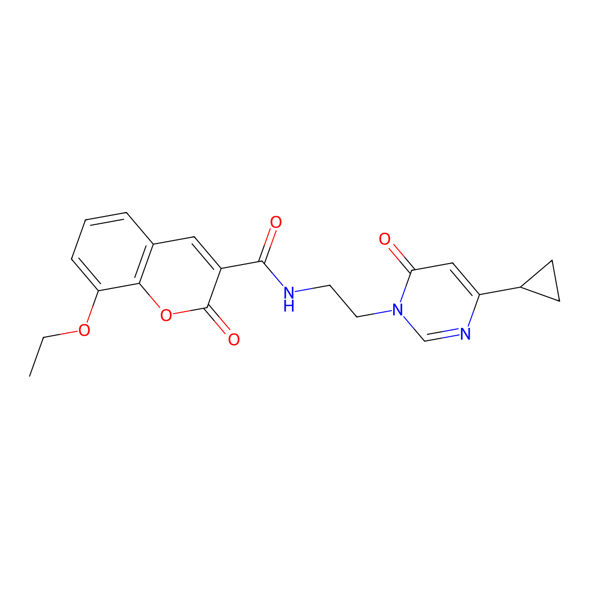 N-(2-(4-cyclopropyl-6-oxopyrimidin-1(6H)-yl)ethyl)-8-ethoxy-2-oxo-2H-chromene-3-carboxamide molecular structure, CAS 2034480-25-4