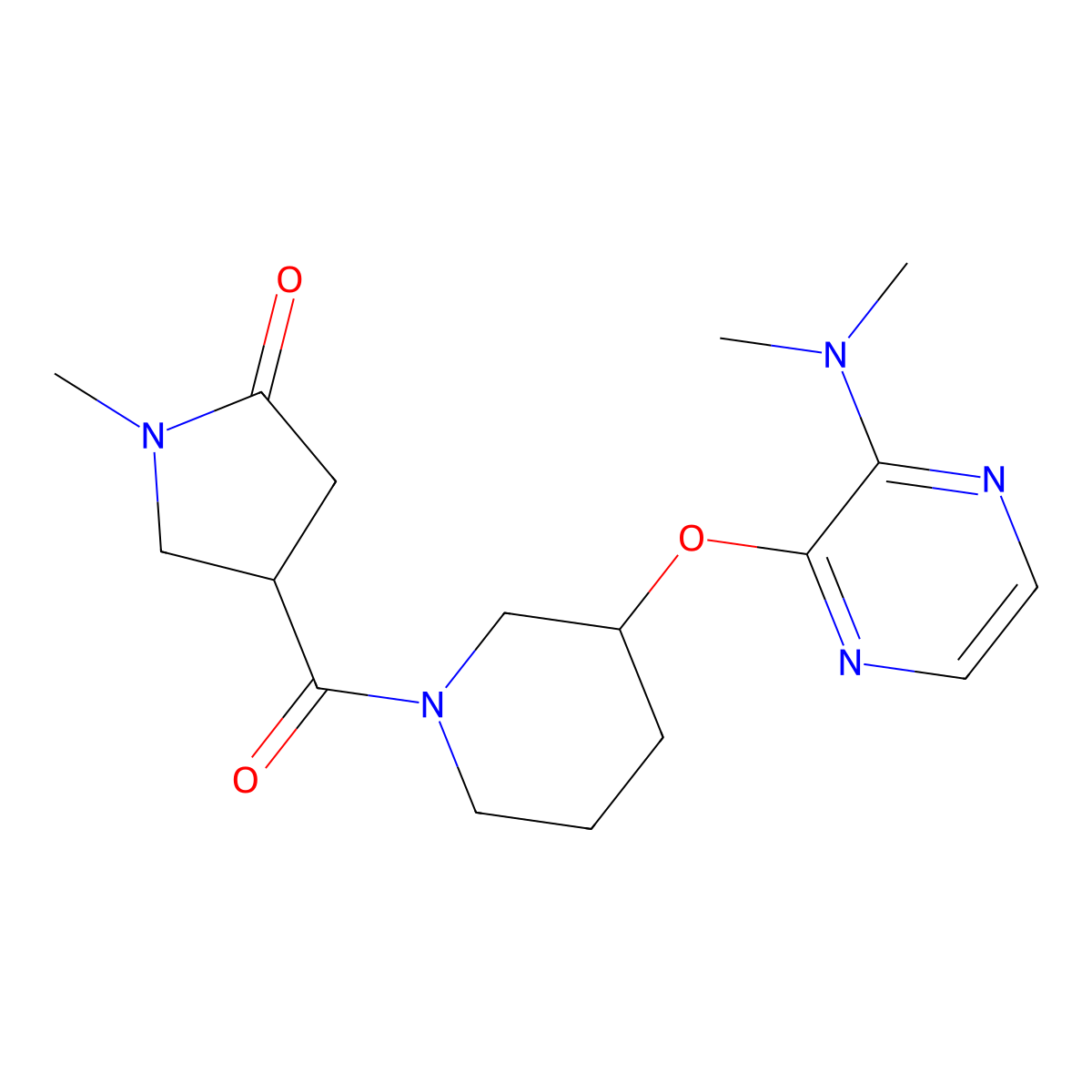 4-(3-{[3-(Dimethylamino)pyrazin-2-yl]oxy}piperidine-1-carbonyl)-1-methylpyrrolidin-2-one molecular structure, CAS 2034480-26-5