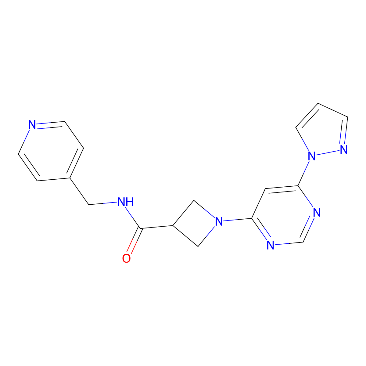 1-(6-(1H-pyrazol-1-yl)pyrimidin-4-yl)-N-(pyridin-4-ylmethyl)azetidine-3-carboxamide molecular structure, CAS 2034480-31-2