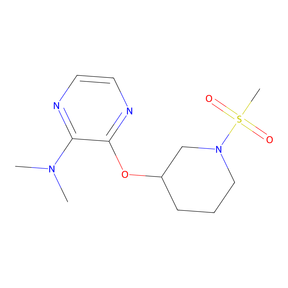 N,N-dimethyl-3-((1-(methylsulfonyl)piperidin-3-yl)oxy)pyrazin-2-amine molecular structure, CAS 2034480-33-4