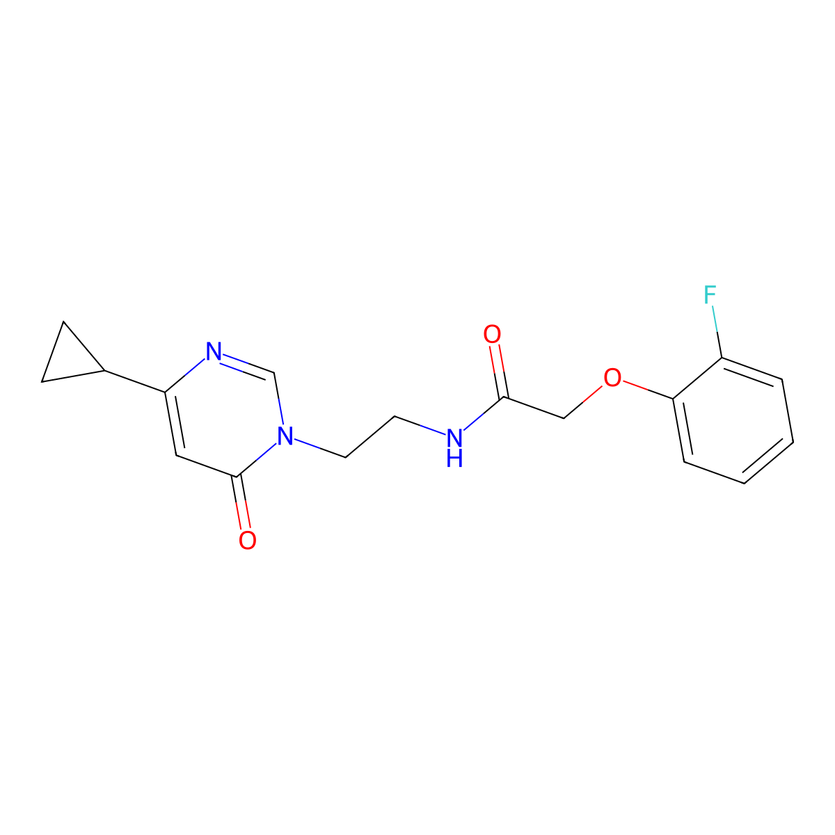 N-(2-(4-cyclopropyl-6-oxopyrimidin-1(6H)-yl)ethyl)-2-(2-fluorophenoxy)acetamide molecular structure, CAS 2034480-34-5