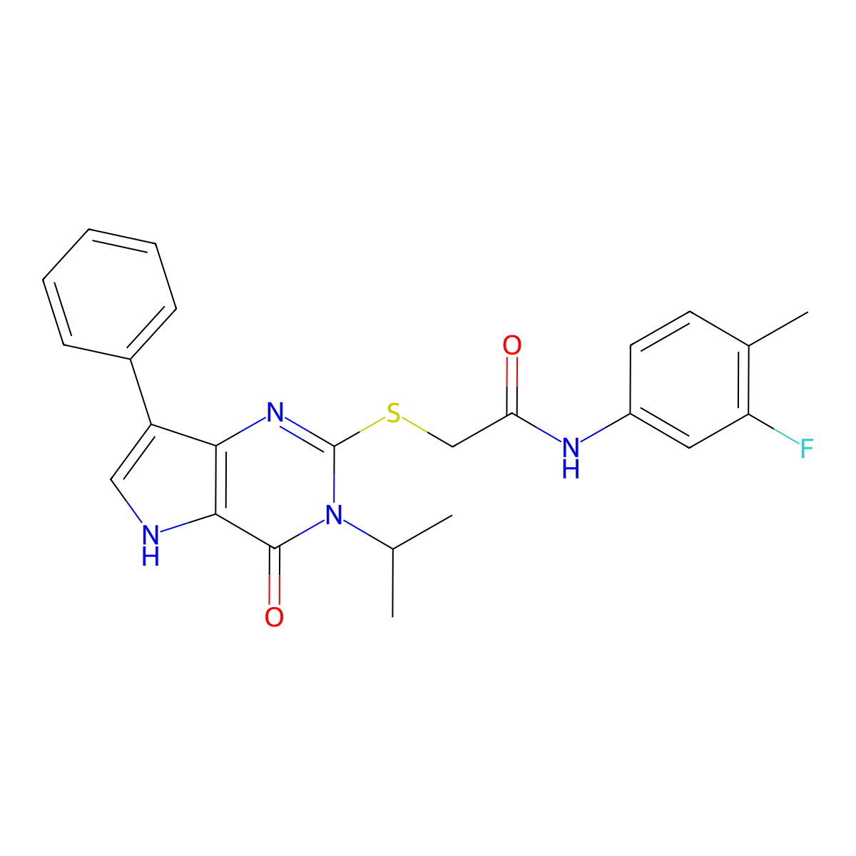 N-(3-fluoro-4-methylphenyl)-2-((3-isopropyl-4-oxo-7-phenyl-4,5-dihydro-3H-pyrrolo[3,2-d]pyrimidin-2-yl)thio)acetamide molecular structure, CAS 2034480-36-7