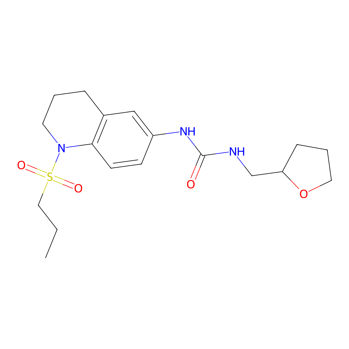 1-(1-(Propylsulfonyl)-1,2,3,4-tetrahydroquinolin-6-yl)-3-((tetrahydrofuran-2-yl)methyl)urea molecular structure, CAS 2034480-39-0