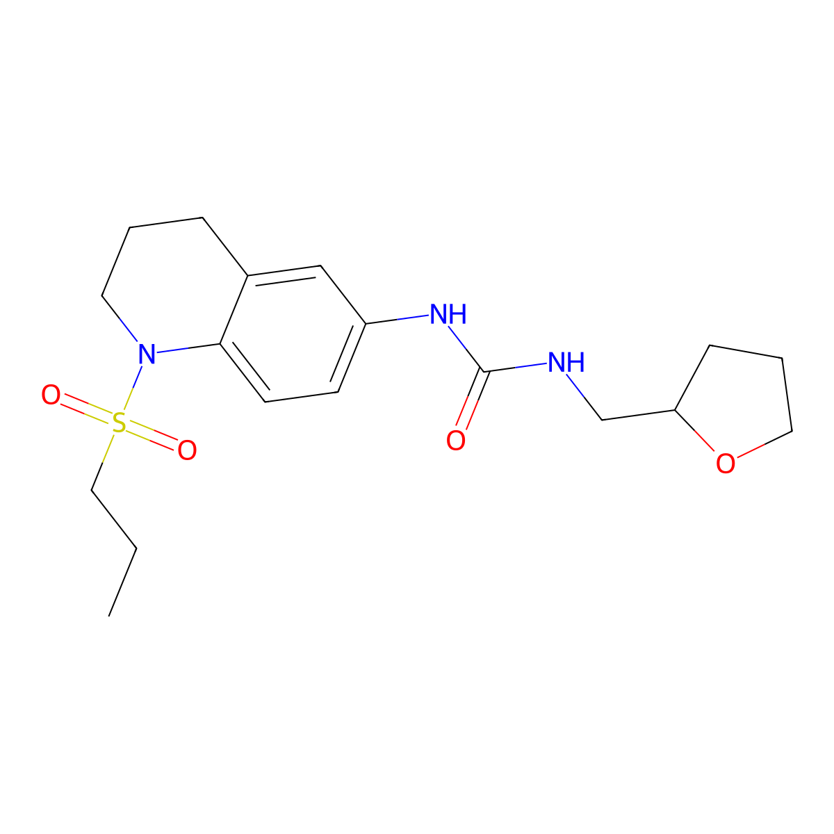 1-(1-(Propylsulfonyl)-1,2,3,4-tetrahydroquinolin-6-yl)-3-((tetrahydrofuran-2-yl)methyl)urea molecular structure, CAS 2034480-39-0