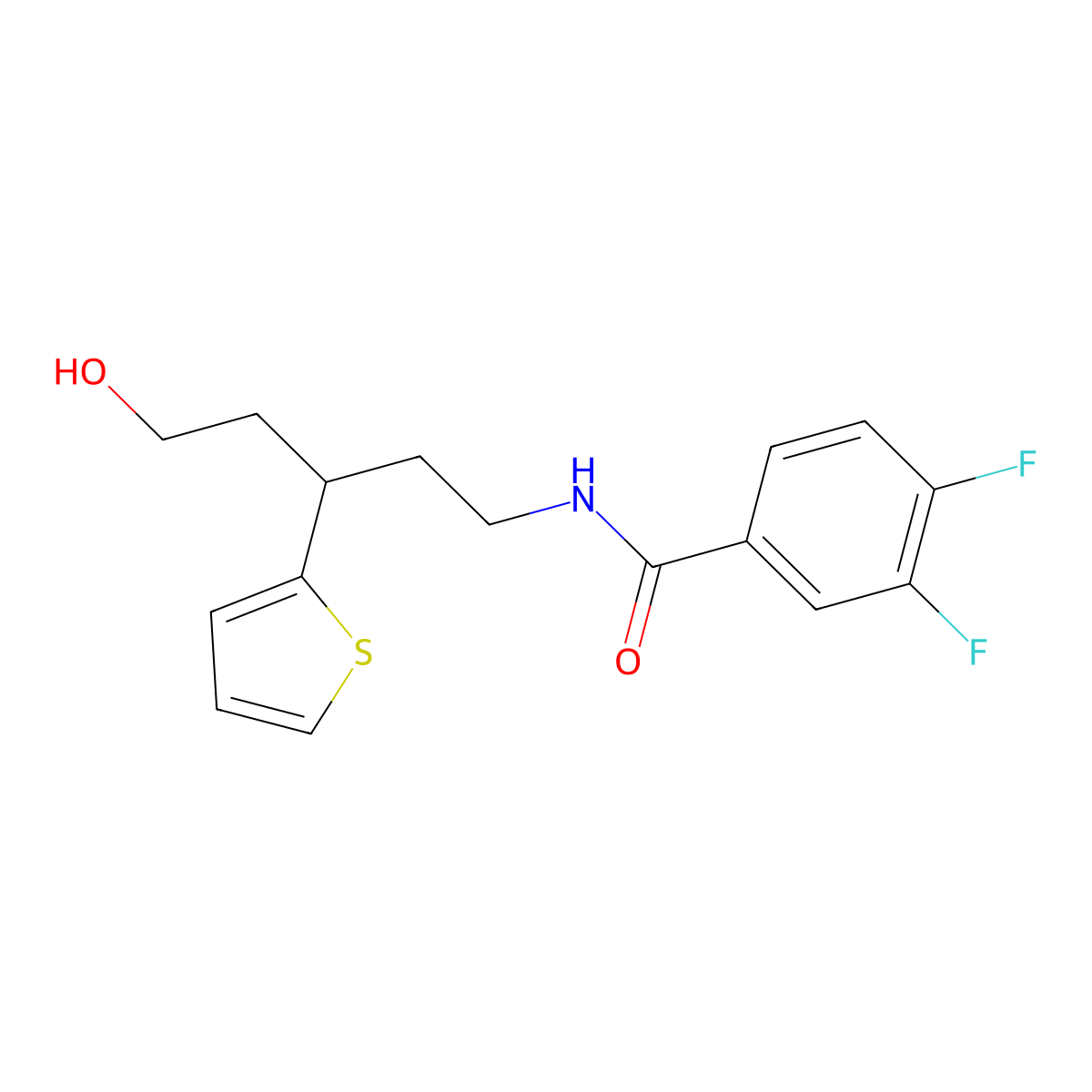3,4-difluoro-N-(5-hydroxy-3-(thiophen-2-yl)pentyl)benzamide molecular structure, CAS 2034480-40-3