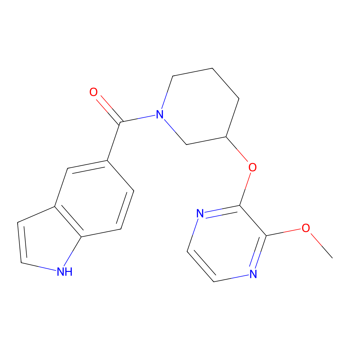 (1H-indol-5-yl)(3-((3-methoxypyrazin-2-yl)oxy)piperidin-1-yl)methanone molecular structure, CAS 2034480-43-6