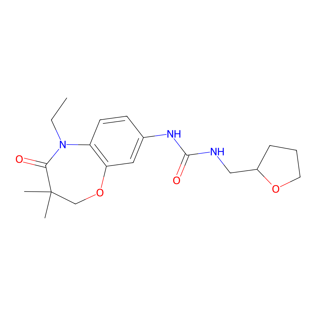 1-(5-Ethyl-3,3-dimethyl-4-oxo-2,3,4,5-tetrahydrobenzo[b][1,4]oxazepin-8-yl)-3-((tetrahydrofuran-2-yl)methyl)urea molecular structure, CAS 2034480-44-7