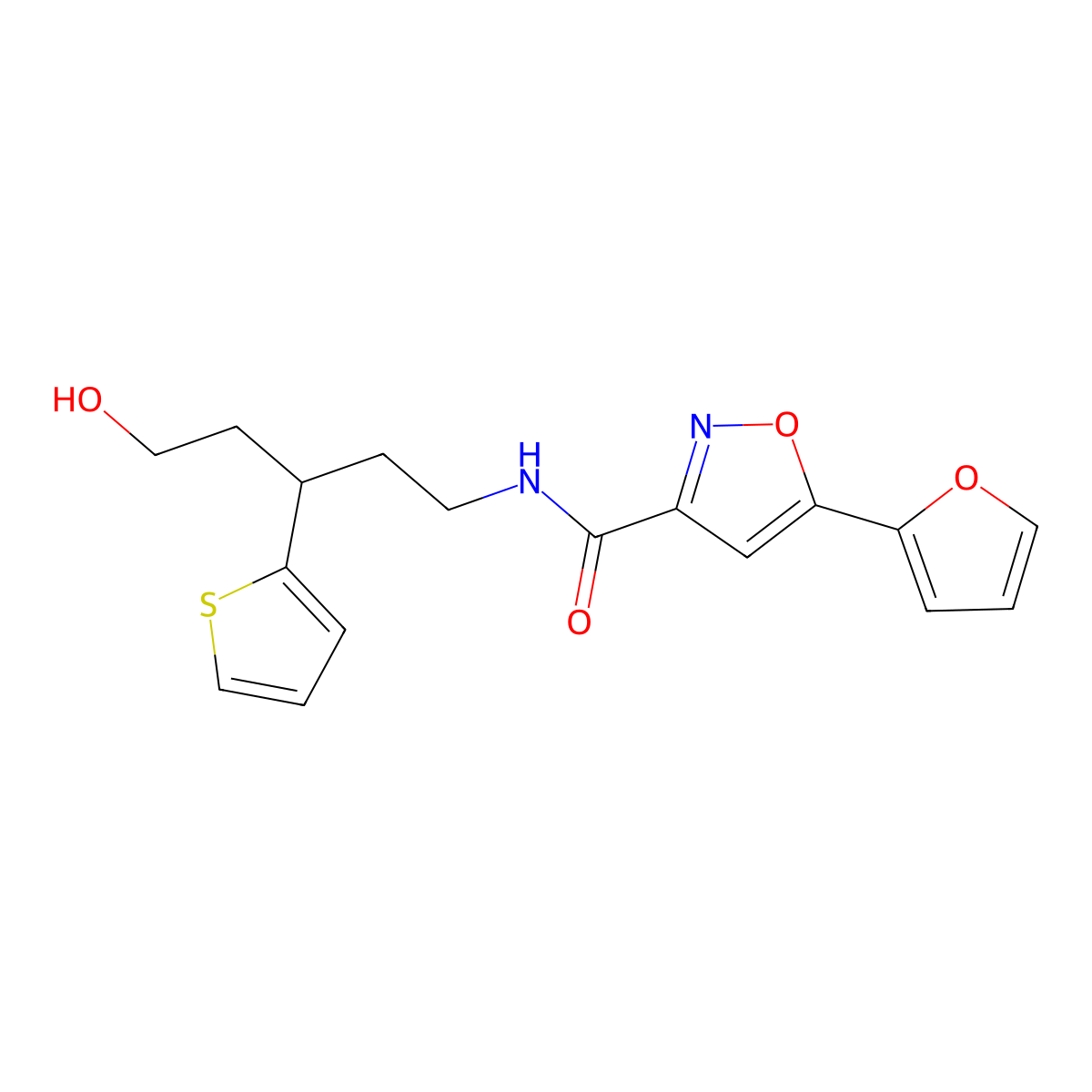 5-(furan-2-yl)-N-(5-hydroxy-3-(thiophen-2-yl)pentyl)isoxazole-3-carboxamide molecular structure, CAS 2034480-49-2