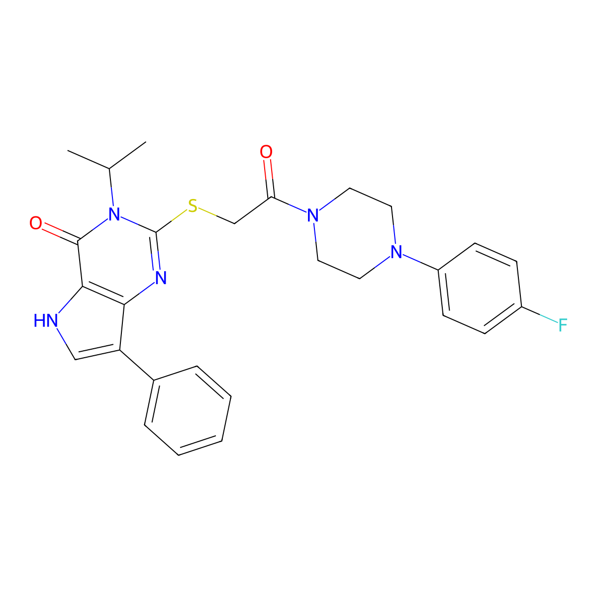 2-((2-(4-(4-fluorophenyl)piperazin-1-yl)-2-oxoethyl)thio)-3-isopropyl-7-phenyl-3H-pyrrolo[3,2-d]pyrimidin-4(5H)-one molecular structure, CAS 2034480-51-6
