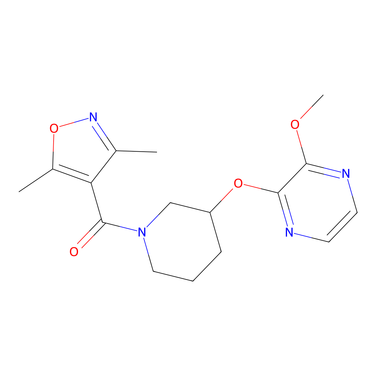 (3,5-Dimethylisoxazol-4-yl)(3-((3-methoxypyrazin-2-yl)oxy)piperidin-1-yl)methanone molecular structure, CAS 2034480-56-1