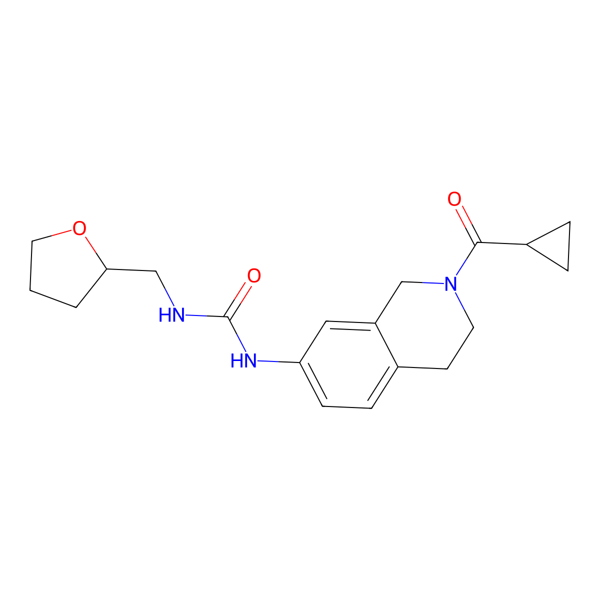 1-(2-(Cyclopropanecarbonyl)-1,2,3,4-tetrahydroisoquinolin-7-yl)-3-((tetrahydrofuran-2-yl)methyl)urea molecular structure, CAS 2034480-60-7