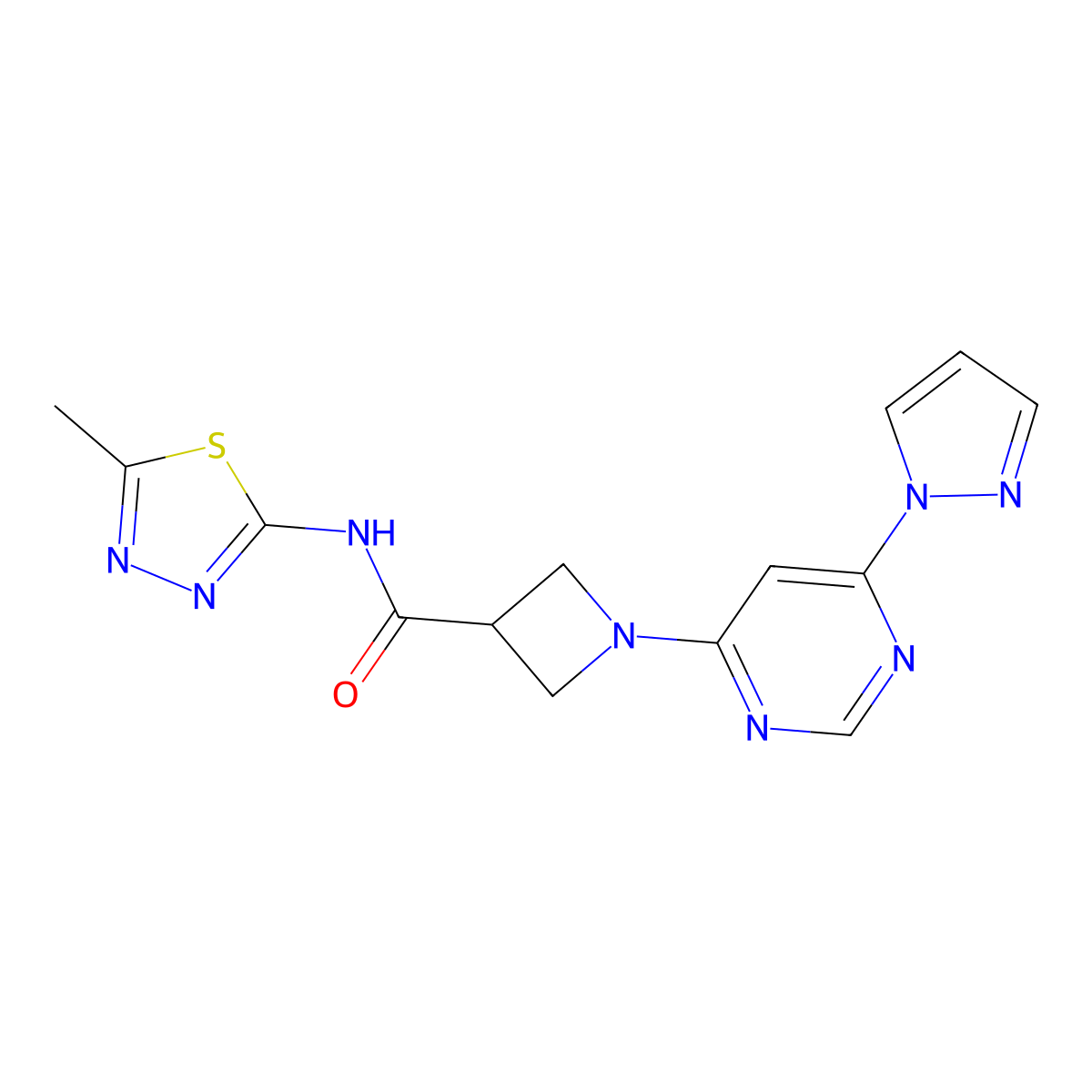 1-(6-(1H-pyrazol-1-yl)pyrimidin-4-yl)-N-(5-methyl-1,3,4-thiadiazol-2-yl)azetidine-3-carboxamide molecular structure, CAS 2034480-63-0