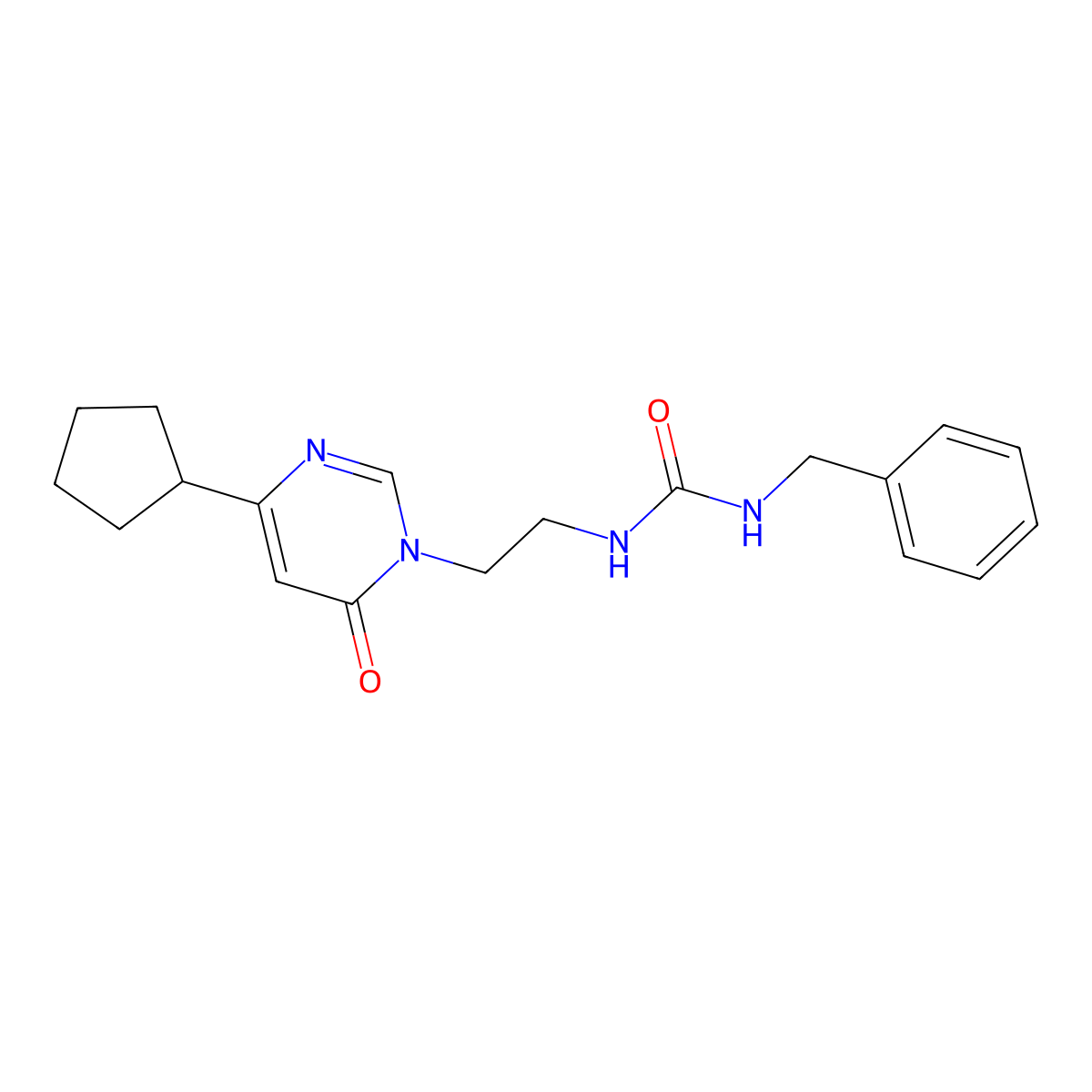 1-benzyl-3-(2-(4-cyclopentyl-6-oxopyrimidin-1(6H)-yl)ethyl)urea molecular structure, CAS 2034480-64-1