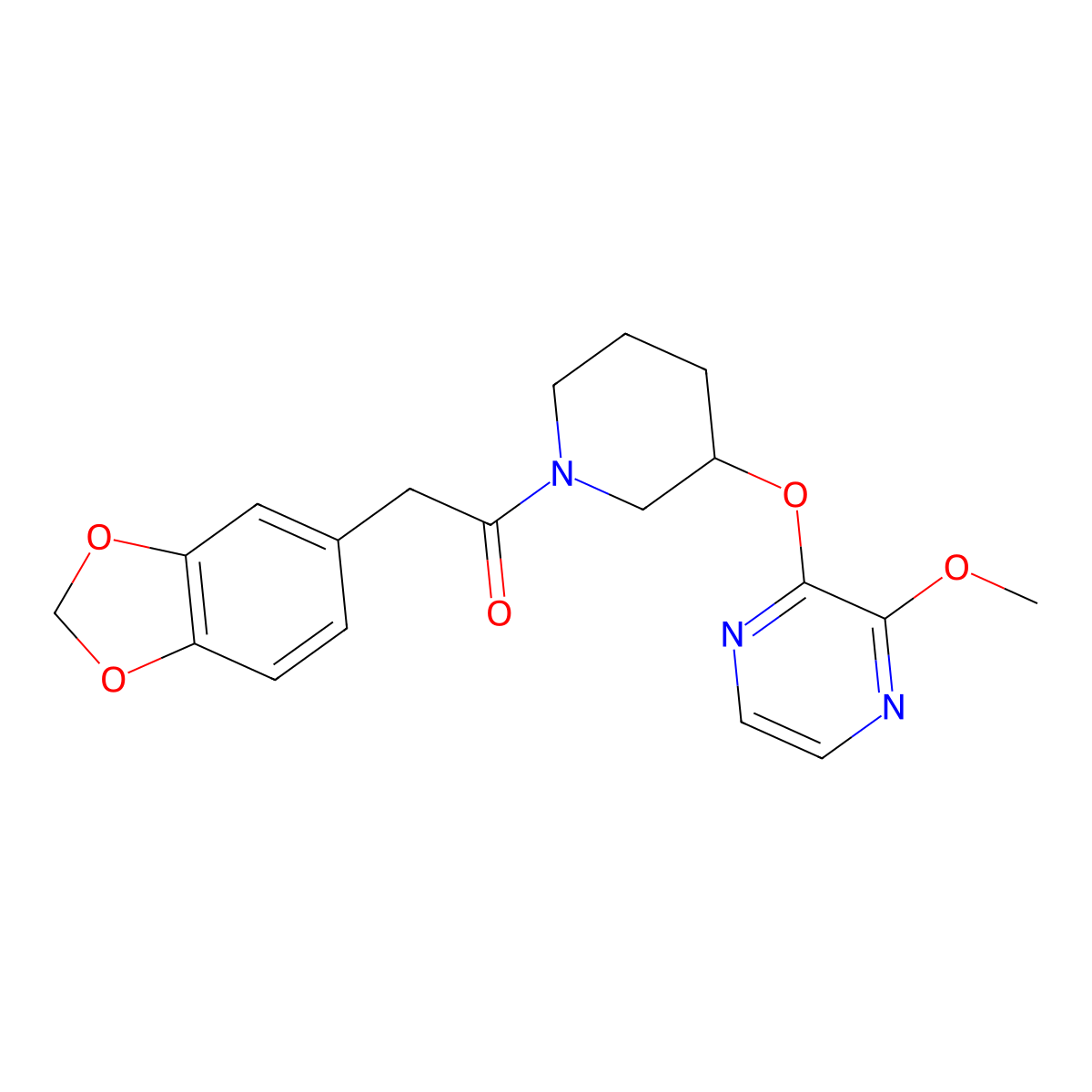 2-(Benzo[d][1,3]dioxol-5-yl)-1-(3-((3-methoxypyrazin-2-yl)oxy)piperidin-1-yl)ethanone molecular structure, CAS 2034480-70-9
