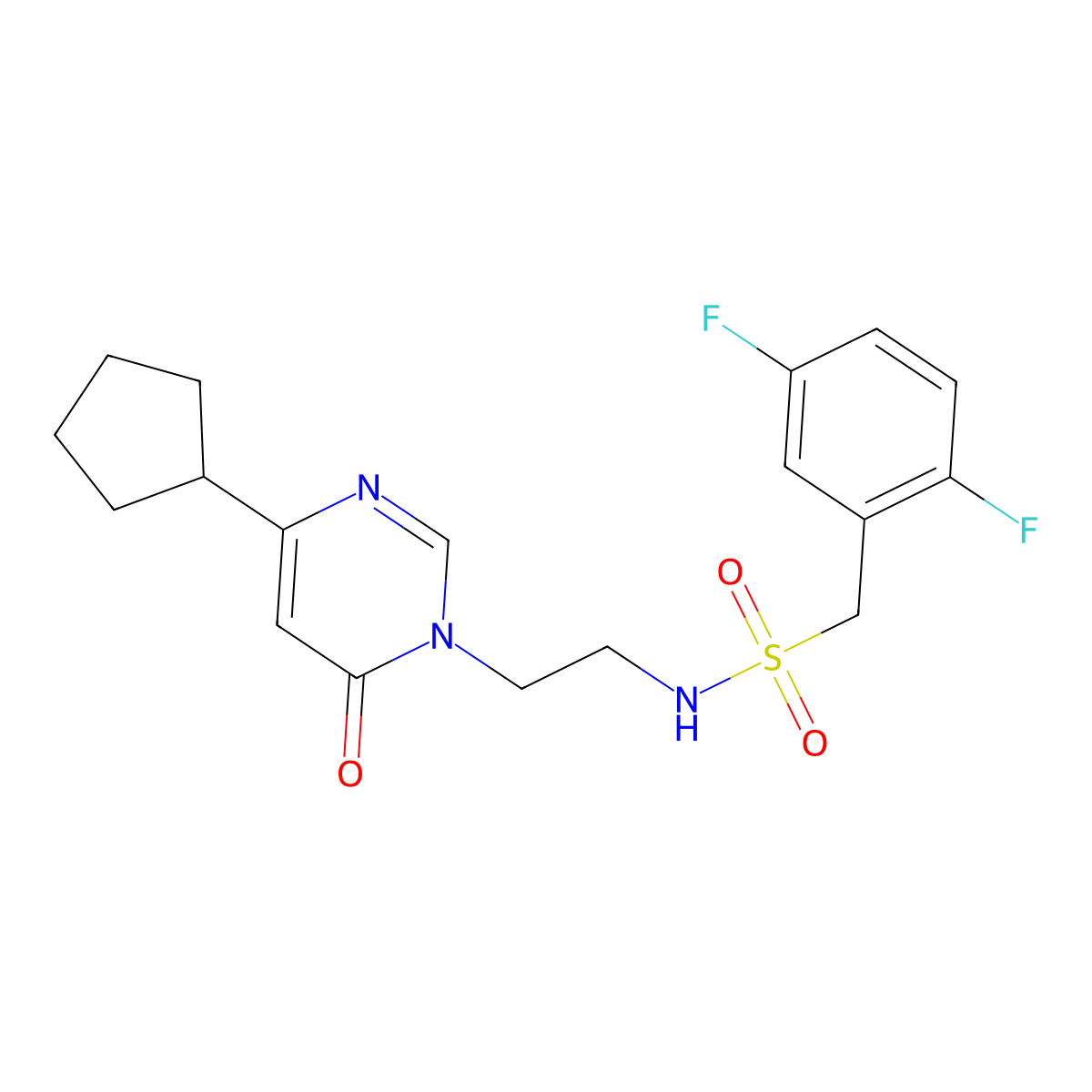 N-(2-(4-cyclopentyl-6-oxopyrimidin-1(6H)-yl)ethyl)-1-(2,5-difluorophenyl)methanesulfonamide molecular structure, CAS 2034480-72-1