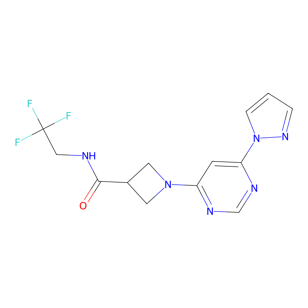 1-[6-(1H-pyrazol-1-yl)pyrimidin-4-yl]-N-(2,2,2-trifluoroethyl)azetidine-3-carboxamide molecular structure, CAS 2034480-74-3