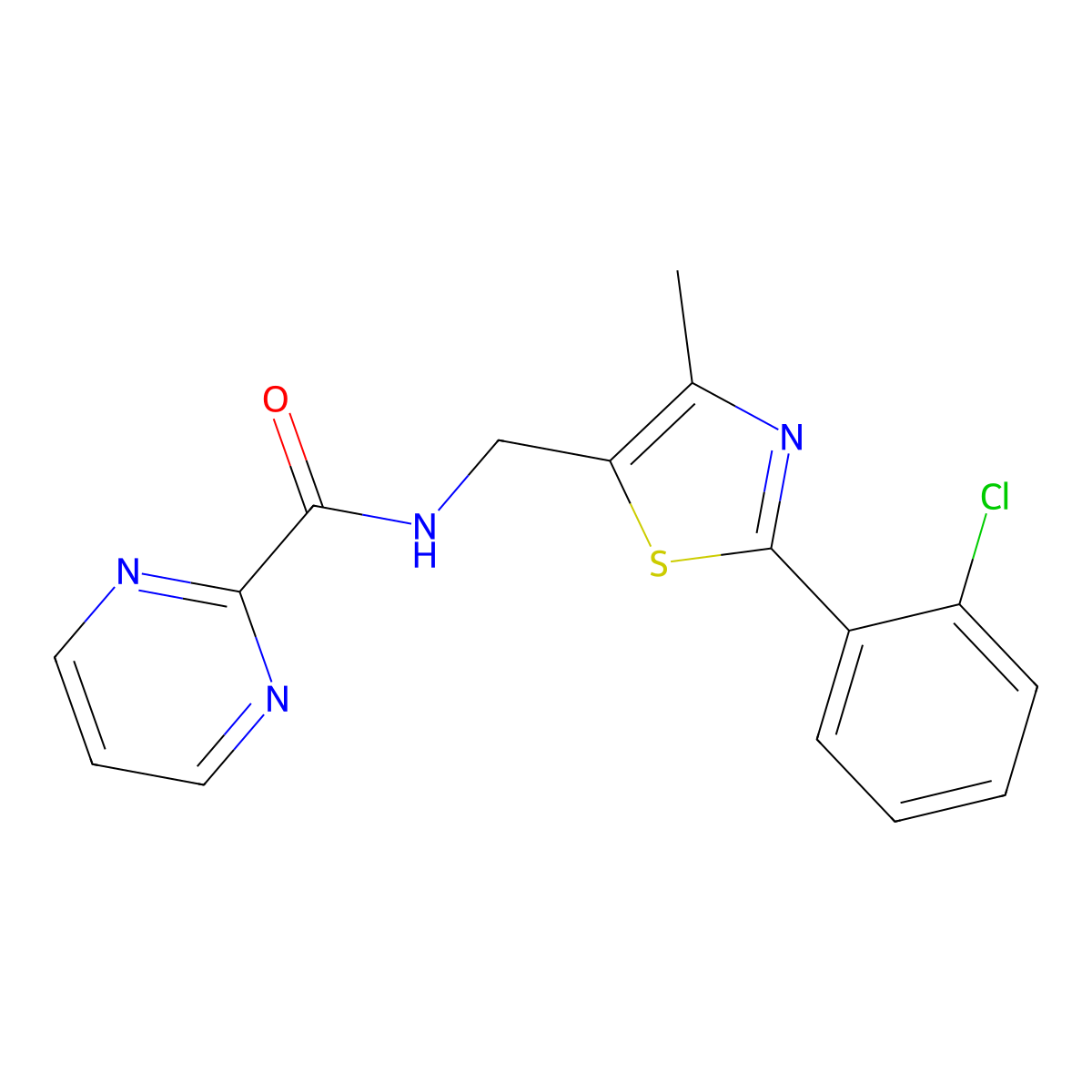 N-((2-(2-chlorophenyl)-4-methylthiazol-5-yl)methyl)pyrimidine-2-carboxamide molecular structure, CAS 2034480-77-6